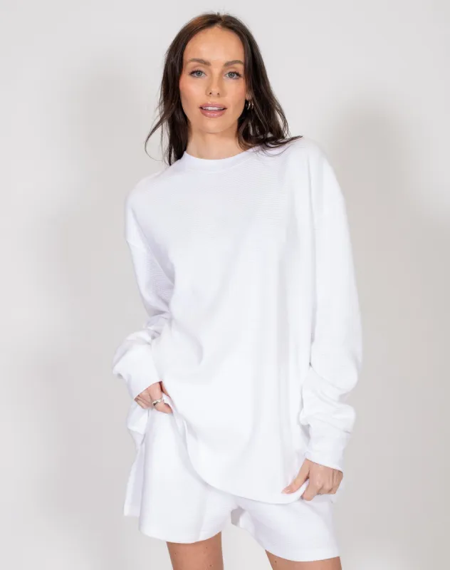 Waffle Knit Boxy Tee | White sold by Brunette The Label