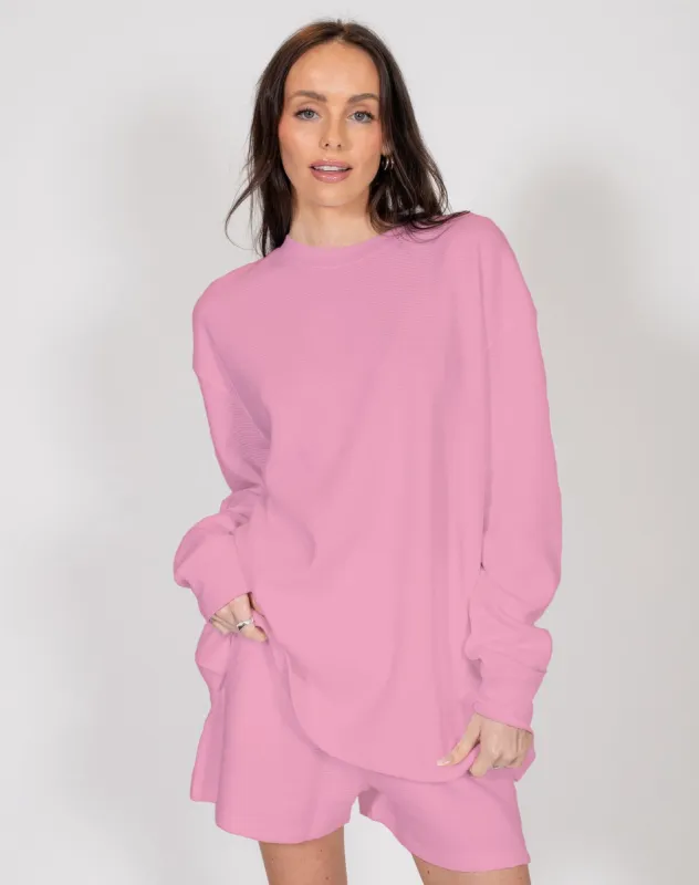 Waffle Knit Boxy Tee | Bubble Gum sold by Brunette The Label