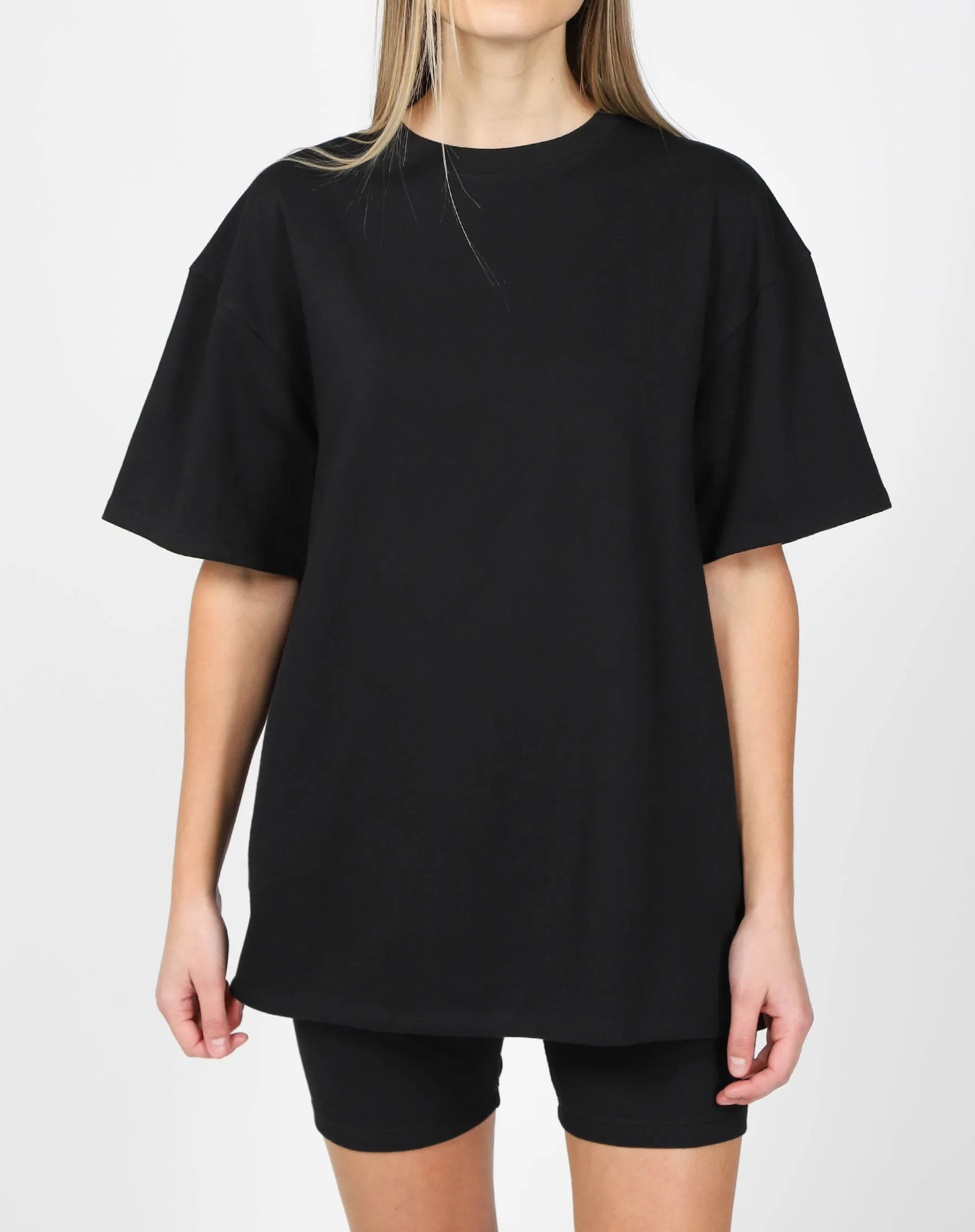 The Oversized Boxy Crew Neck Tee | Black sold by Brunette The Label