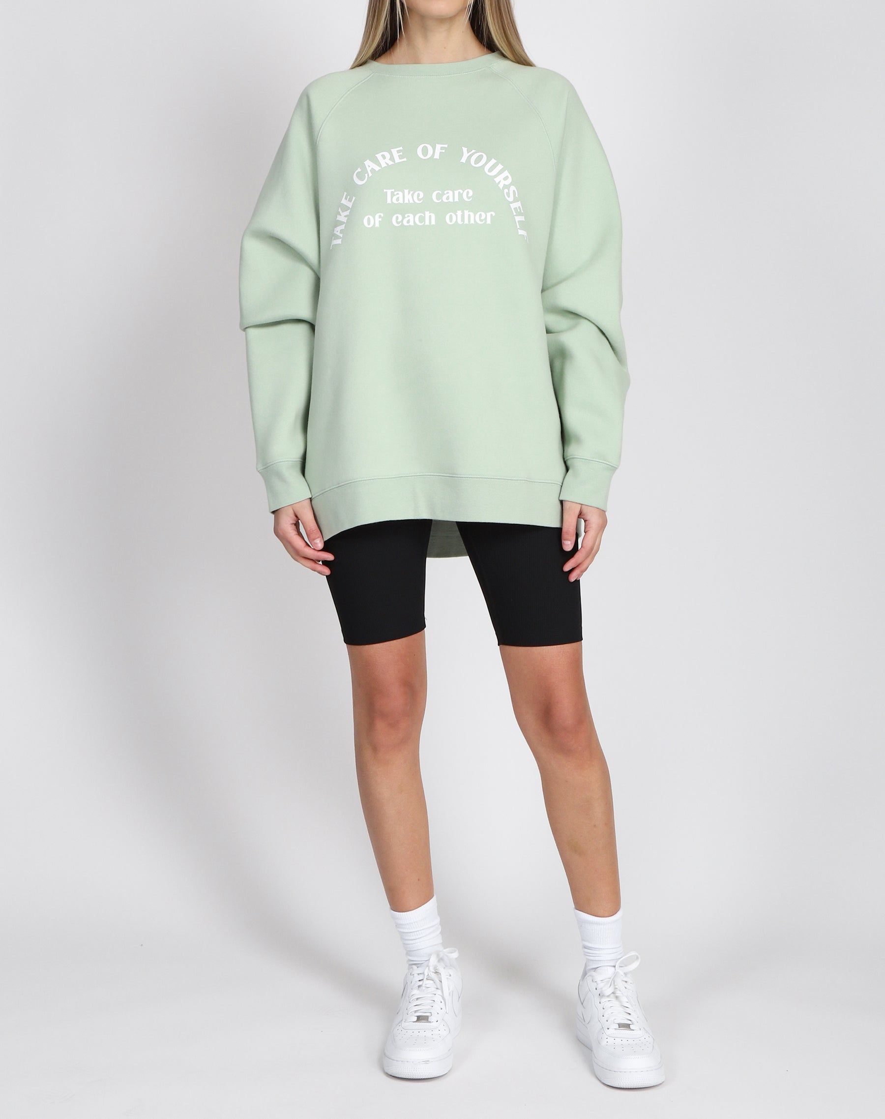 The "TAKE CARE" Not Your Boyfriend's Crew Neck Sweatshirt | Sage sold by Brunette The Label product image thumbnail 3