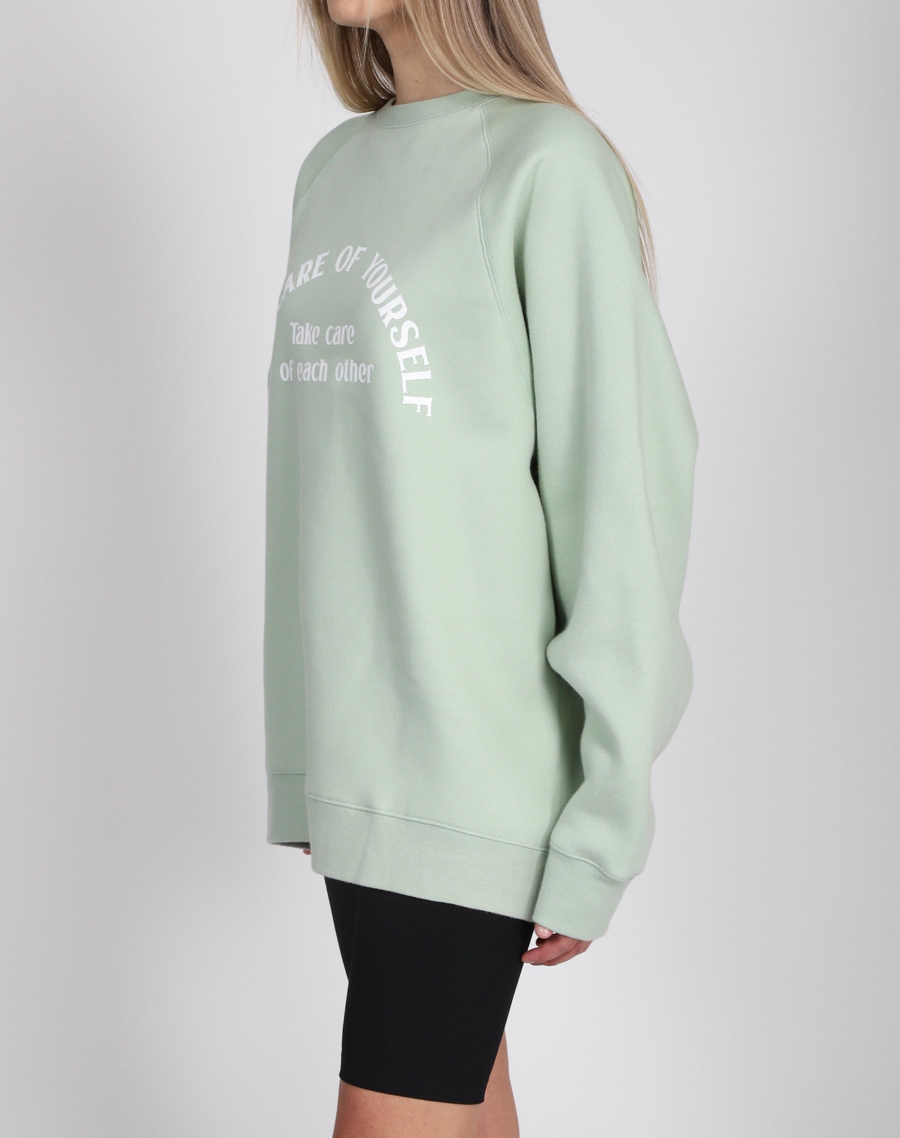 The "TAKE CARE" Not Your Boyfriend's Crew Neck Sweatshirt | Sage sold by Brunette The Label product image thumbnail 4