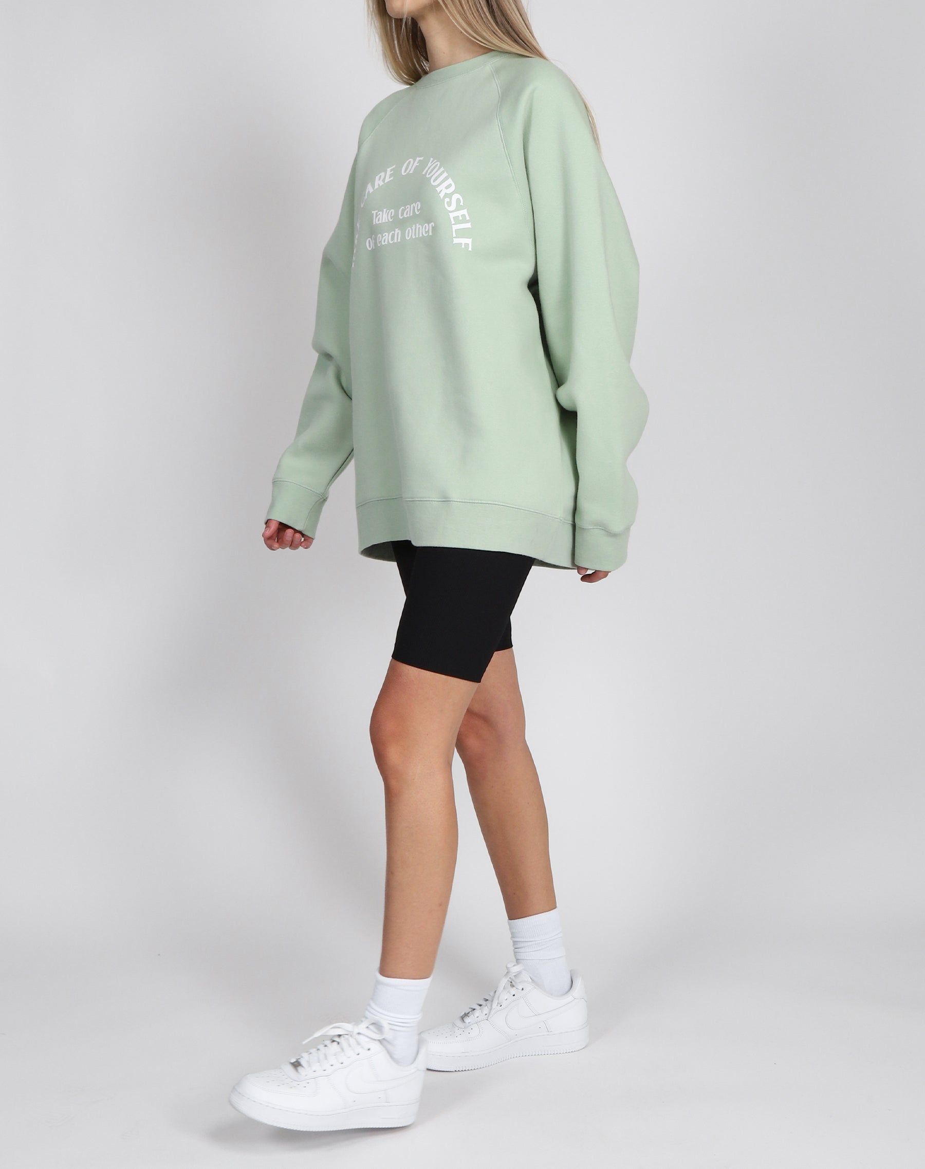 The "TAKE CARE" Not Your Boyfriend's Crew Neck Sweatshirt | Sage sold by Brunette The Label product image thumbnail 5