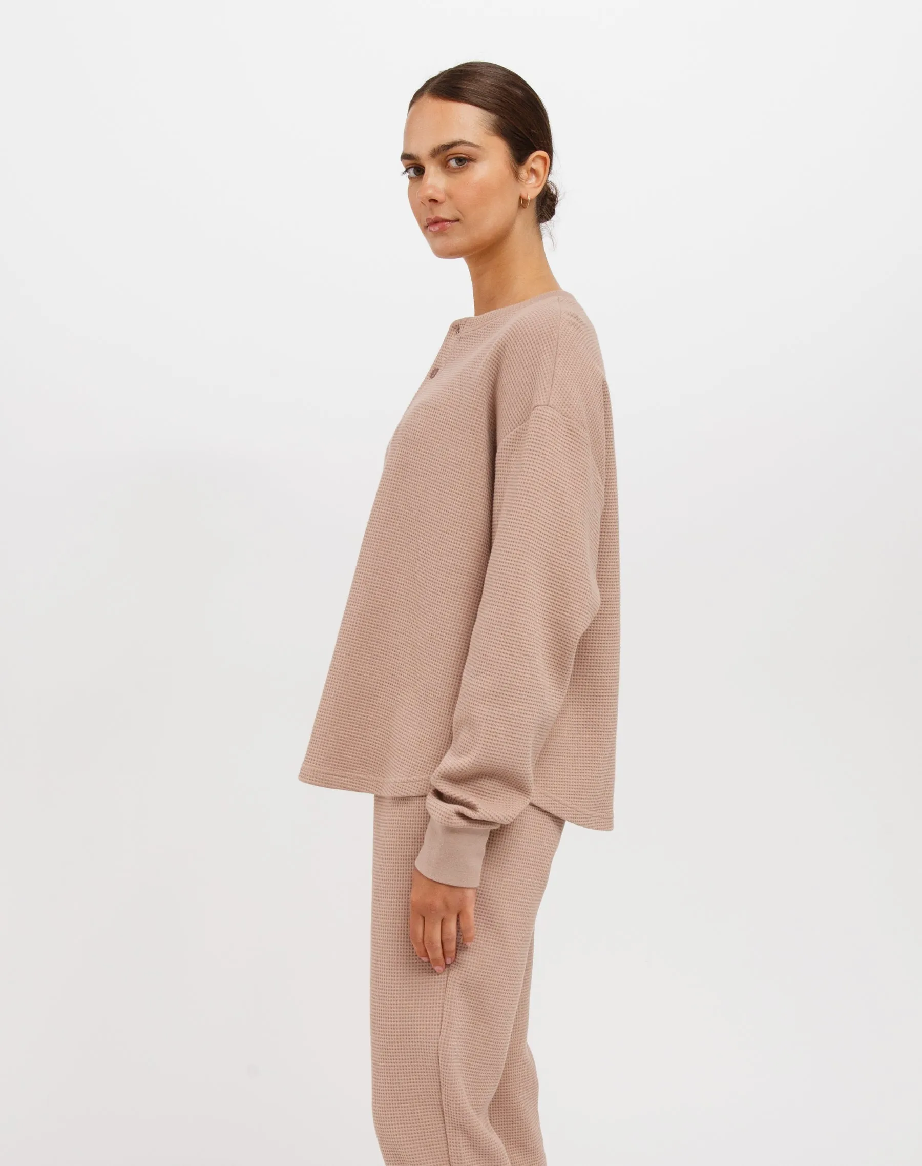 Waffle Henley | Fawn sold by Brunette The Label product image thumbnail 3