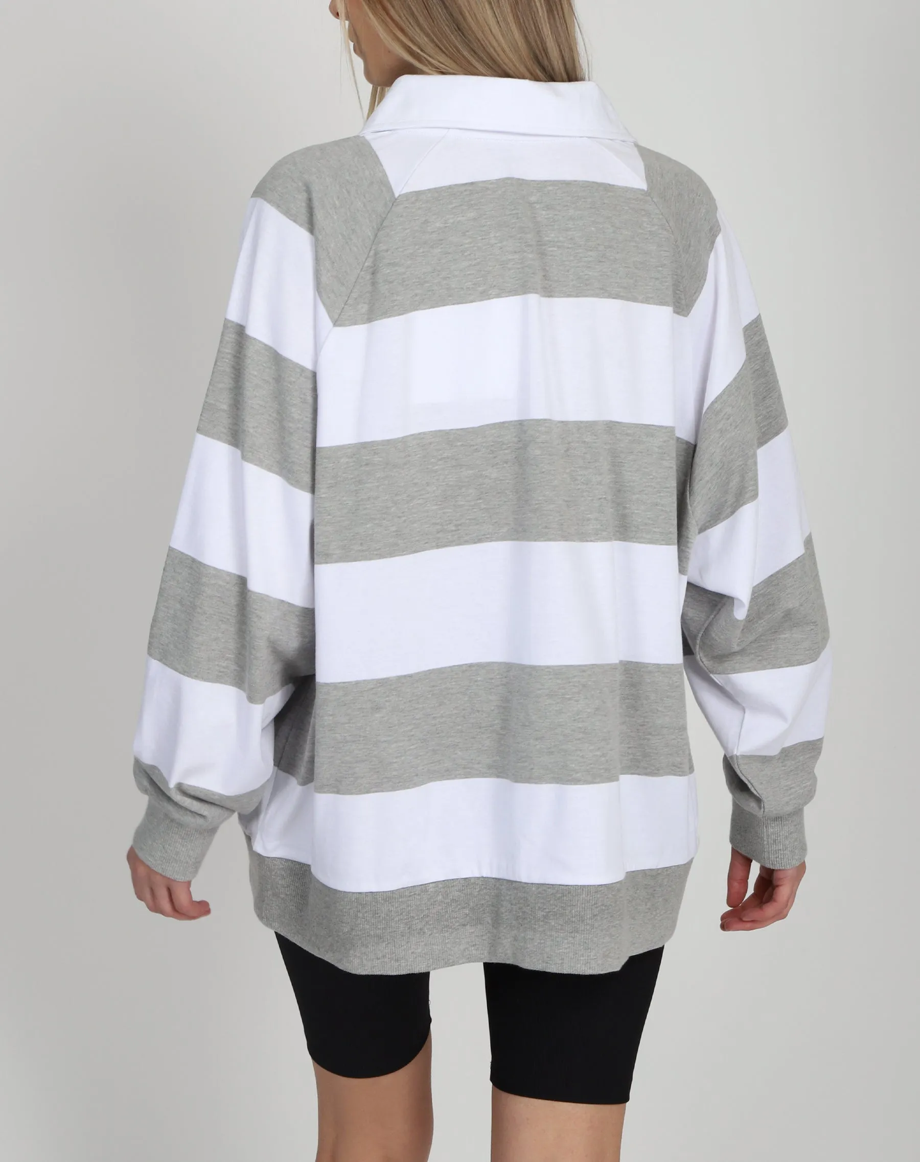 The Striped Rugby Shirt | Dove Grey sold by Brunette The Label product image thumbnail 3