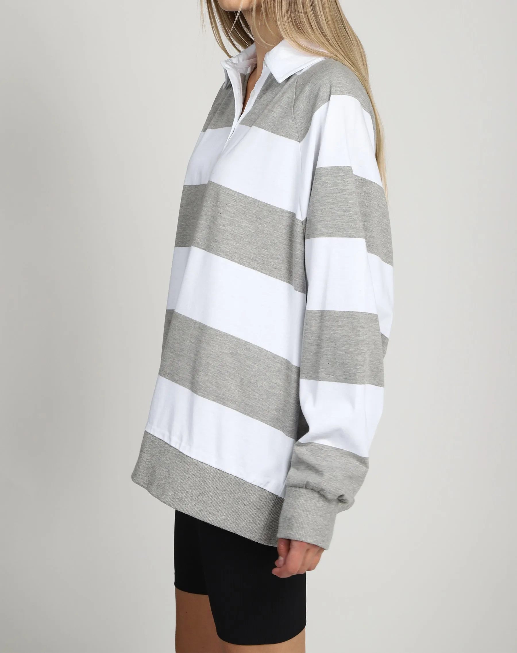 The Striped Rugby Shirt | Dove Grey sold by Brunette The Label product image thumbnail 2