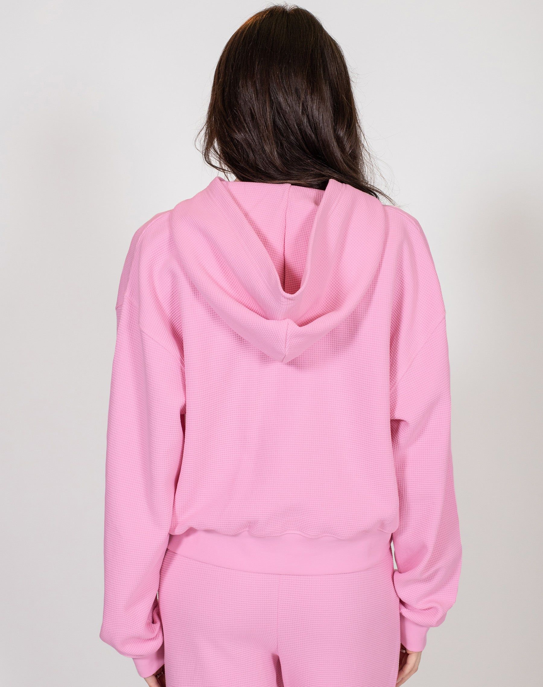 Waffle Knit Full Zip Middle Sister Hoodie | Bubble Gum sold by Brunette The Label product image thumbnail 3
