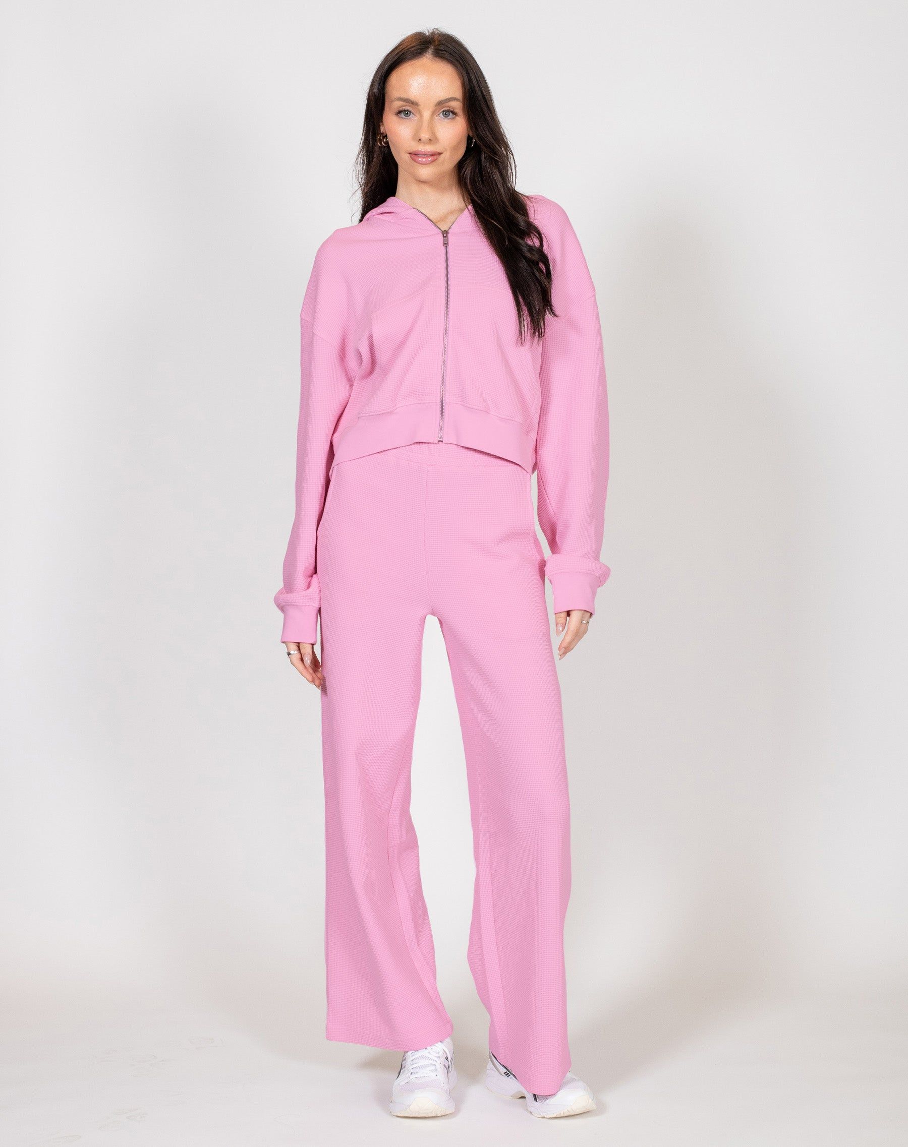 Waffle Knit Full Zip Middle Sister Hoodie | Bubble Gum sold by Brunette The Label product image thumbnail 5