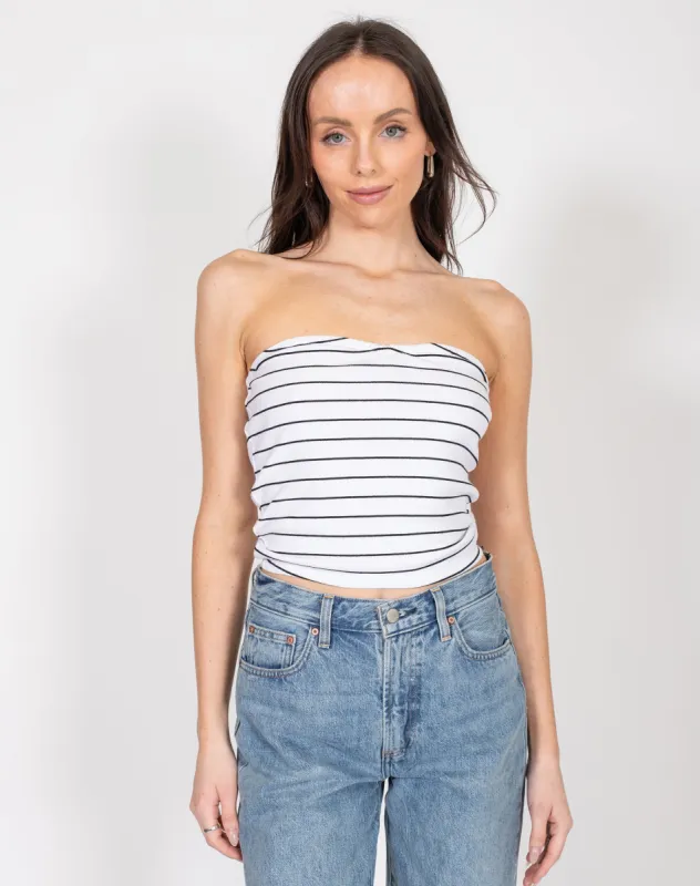 Ribbed Tube Top | White & Black Stripe sold by Brunette The Label