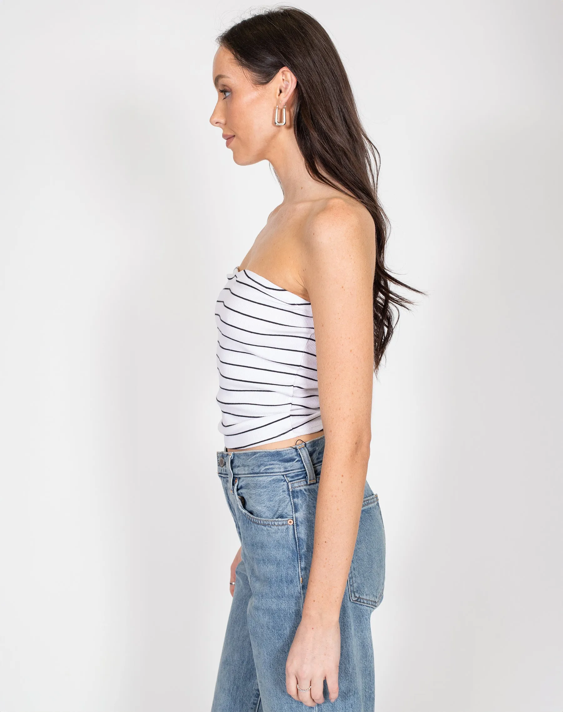 Ribbed Tube Top | White & Black Stripe sold by Brunette The Label product image thumbnail 2