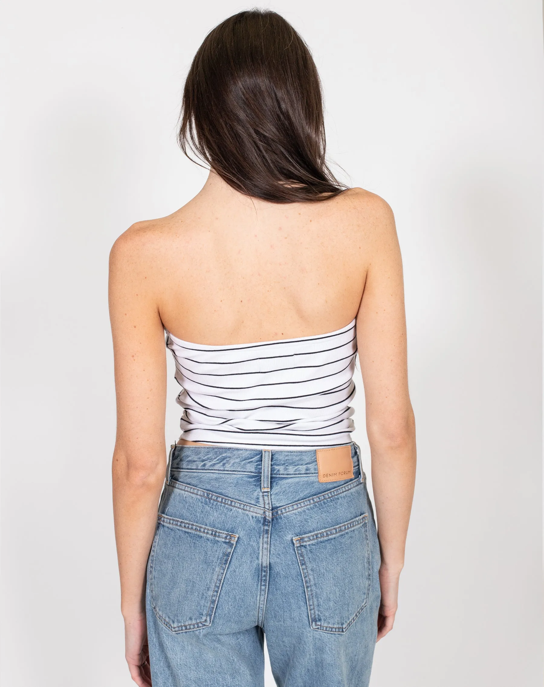Ribbed Tube Top | White & Black Stripe sold by Brunette The Label product image thumbnail 3