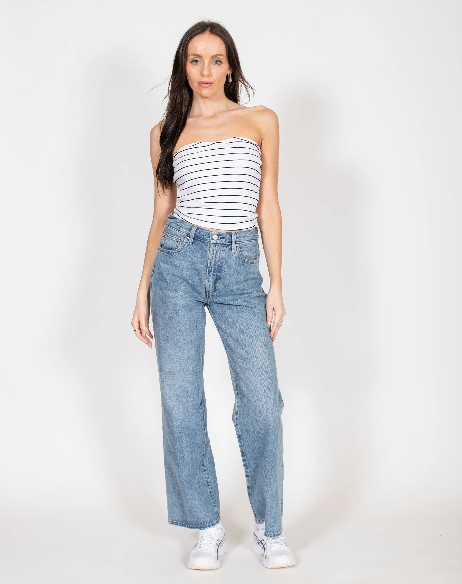 Ribbed Tube Top | White & Black Stripe sold by Brunette The Label product image thumbnail 4