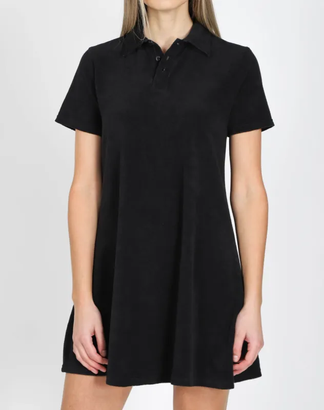 The Terry Cloth Polo Dress | Black sold by Brunette The Label