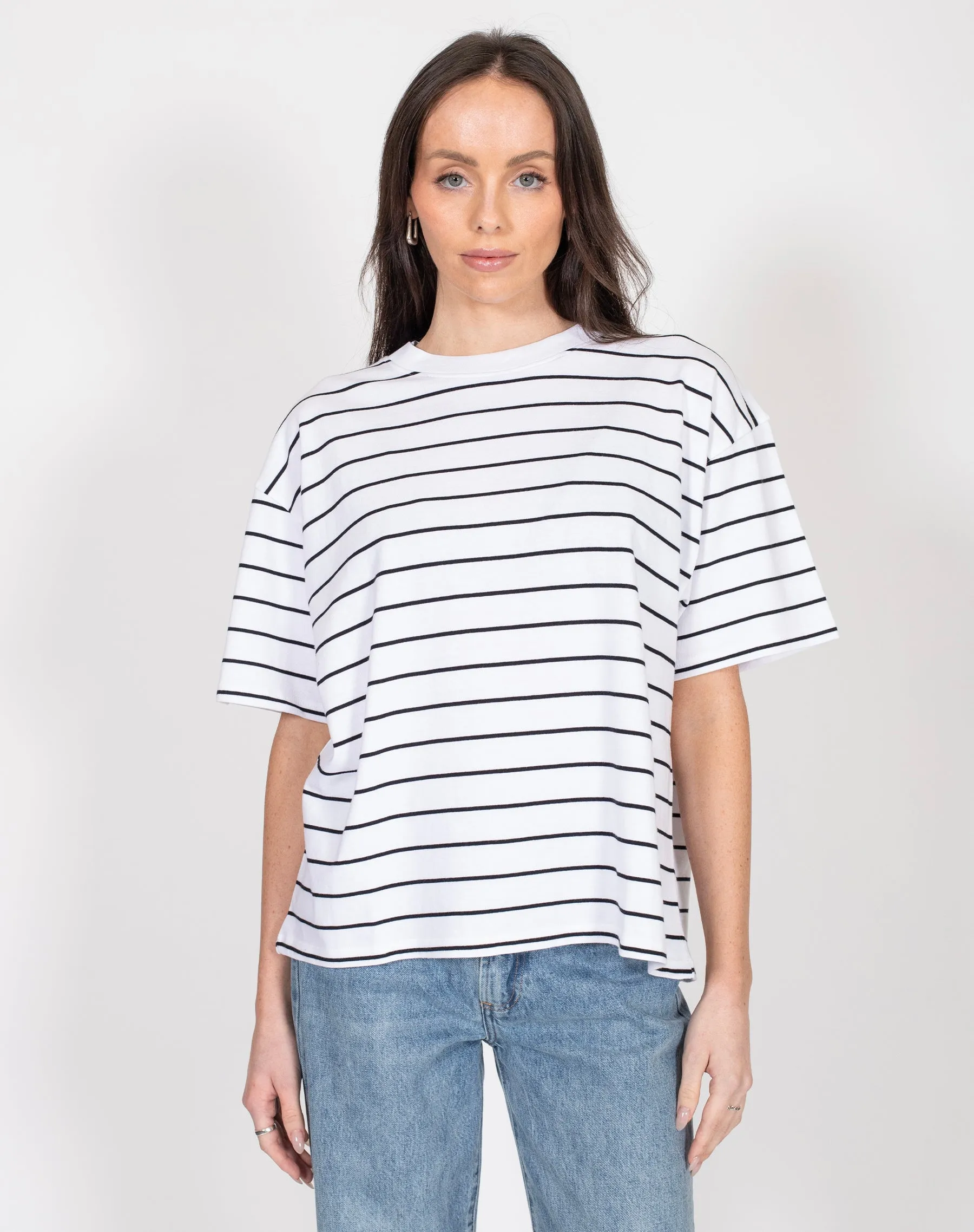 The Boxy Crew Neck Tee | Black Stripe sold by Brunette The Label