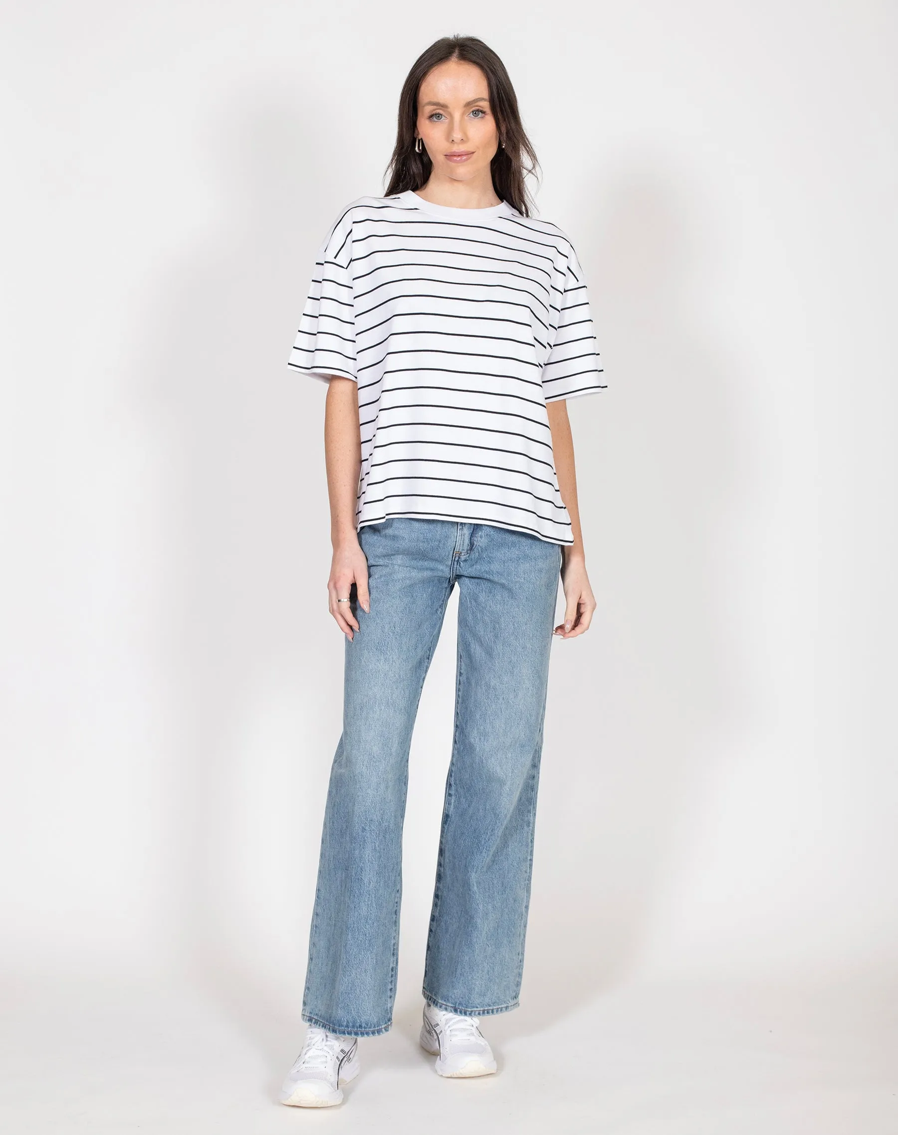 The Boxy Crew Neck Tee | Black Stripe sold by Brunette The Label product image thumbnail 4