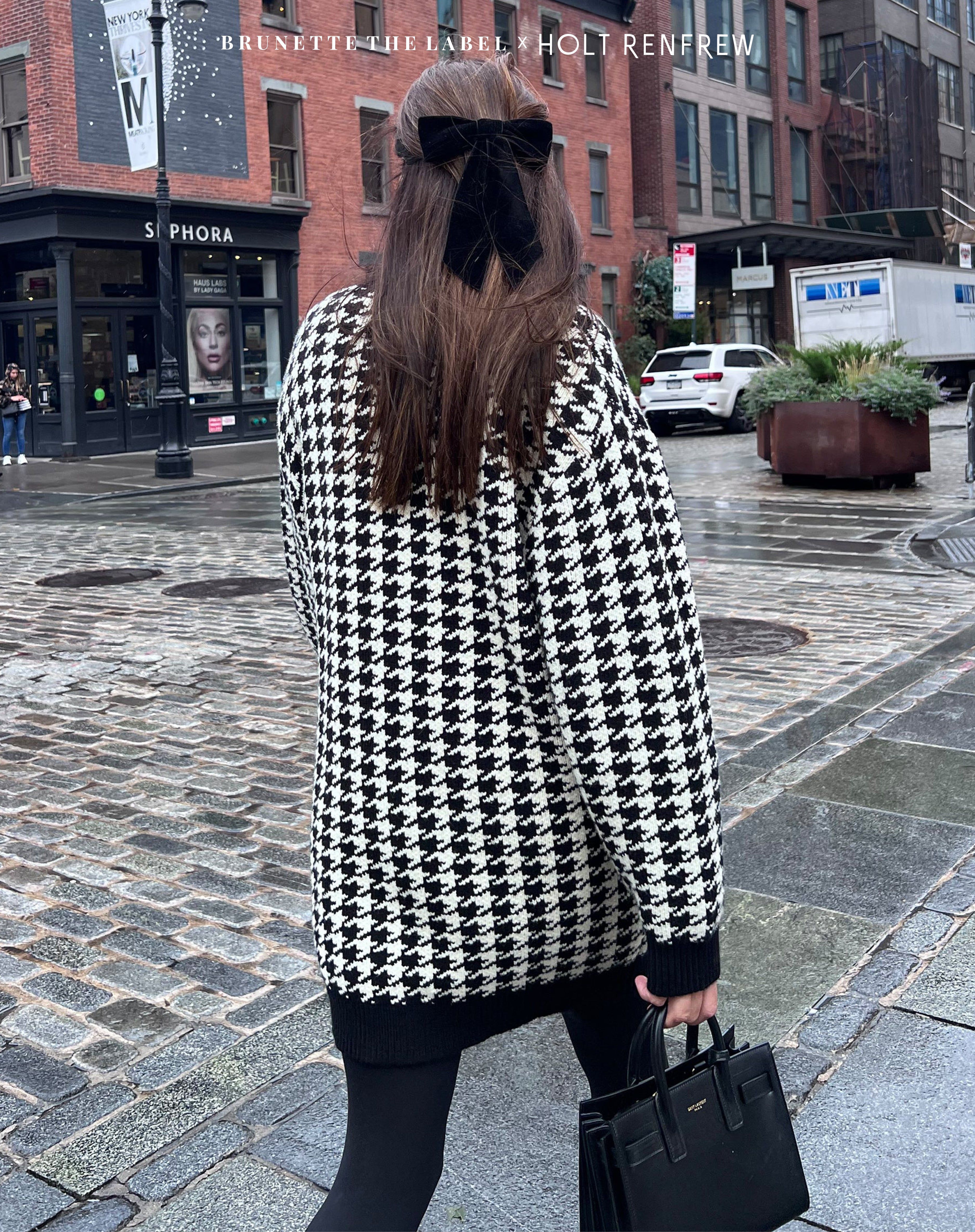 The Houndstooth Oversized Knit Cardigan | Holt Renfrew Pop Up sold by Brunette The Label