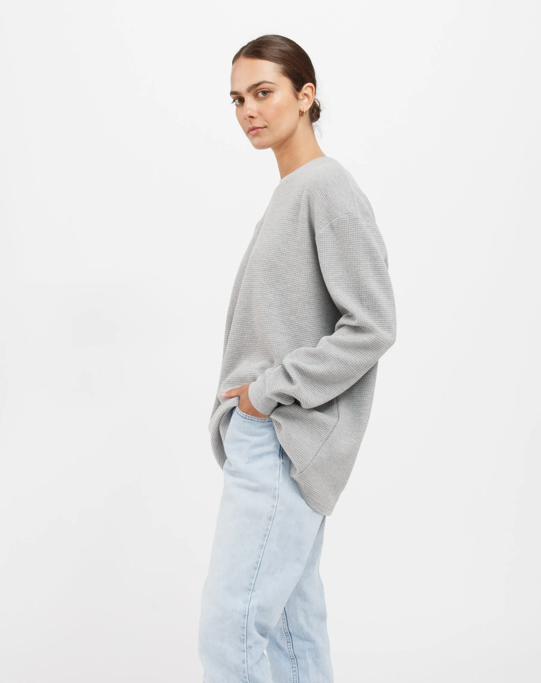 Waffle Boxy Shirt | Classic Grey sold by Brunette The Label product image thumbnail 3