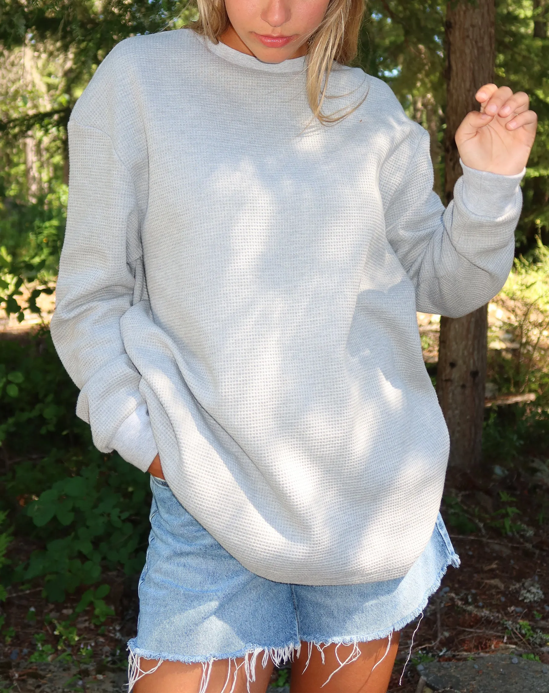 Waffle Boxy Shirt | Classic Grey sold by Brunette The Label