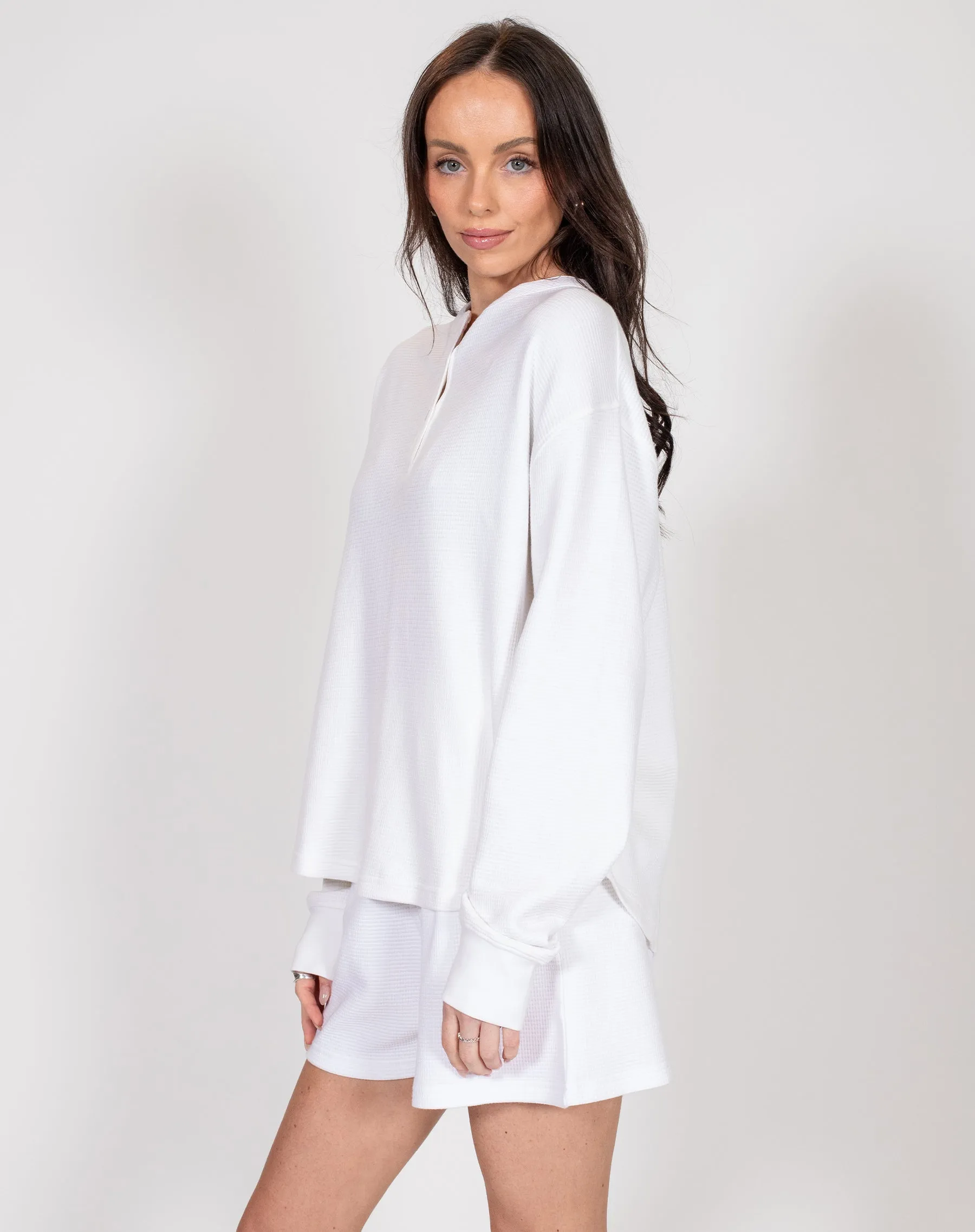 Waffle Henley | White sold by Brunette The Label product image thumbnail 3