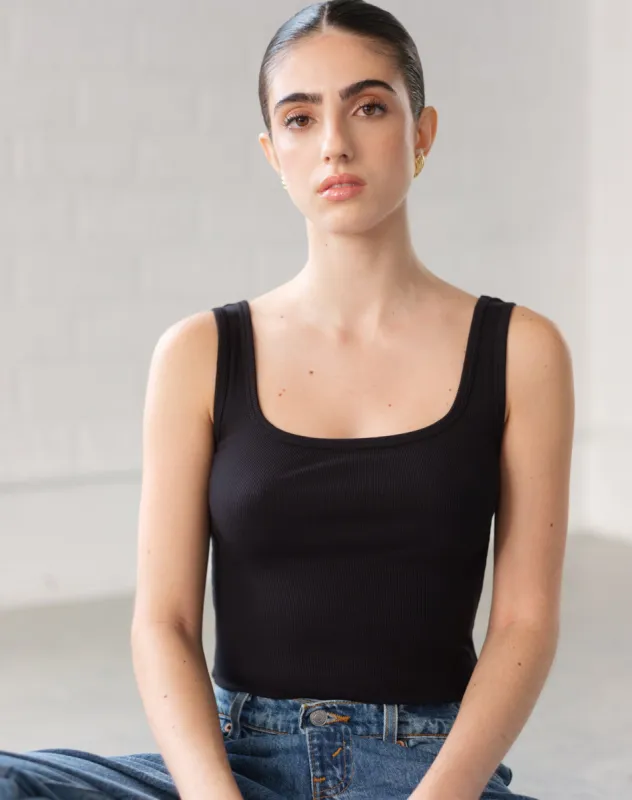 Ribbed Bodysuit | Black sold by Brunette The Label