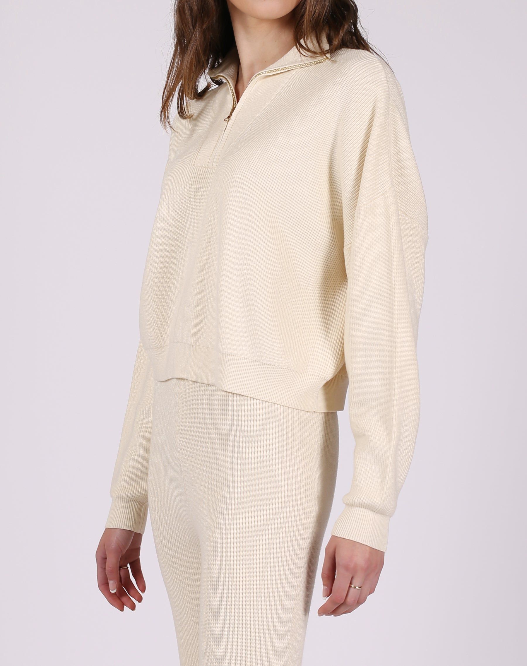 The Ribbed Knit Half-Zip Popover | Cream sold by Brunette The Label product image thumbnail 3