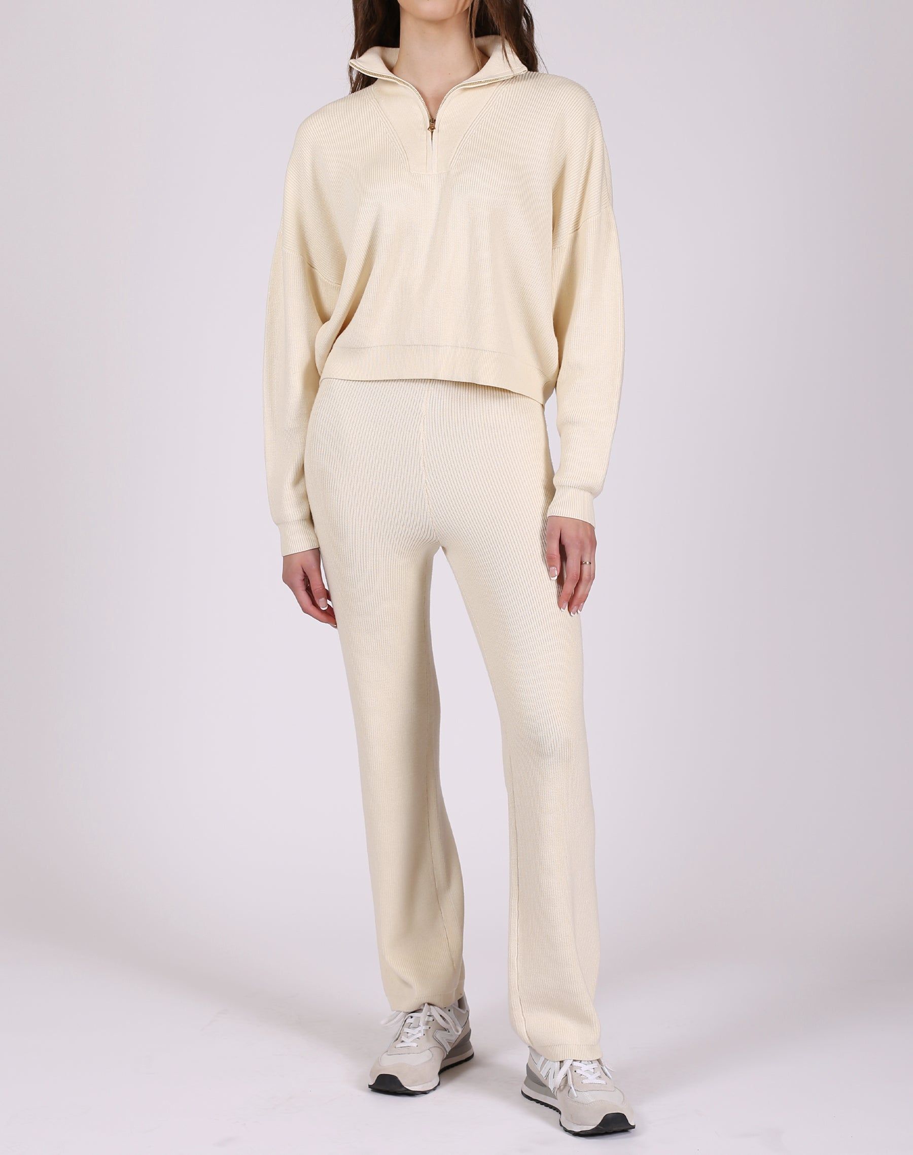 The Ribbed Knit Half-Zip Popover | Cream sold by Brunette The Label product image thumbnail 2