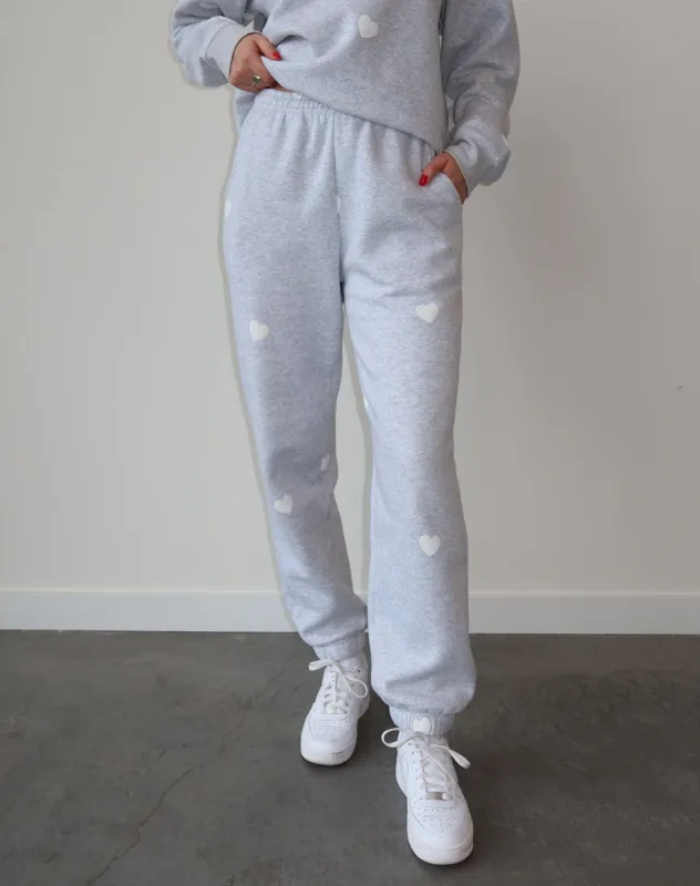 The "ALL OVER HEART" Oversized Joggers | Pebble Grey & White sold by Brunette The Label