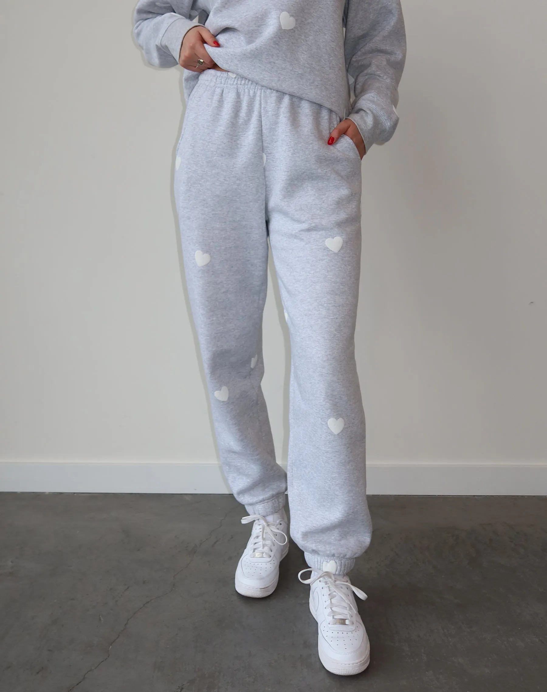 The "ALL OVER HEART" Oversized Joggers | Pebble Grey & White sold by Brunette The Label