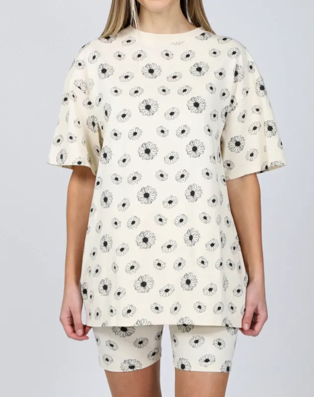 The "ALL OVER DAISY" Oversized Boxy Crew Neck Tee | Almond Milk sold by Brunette The Label