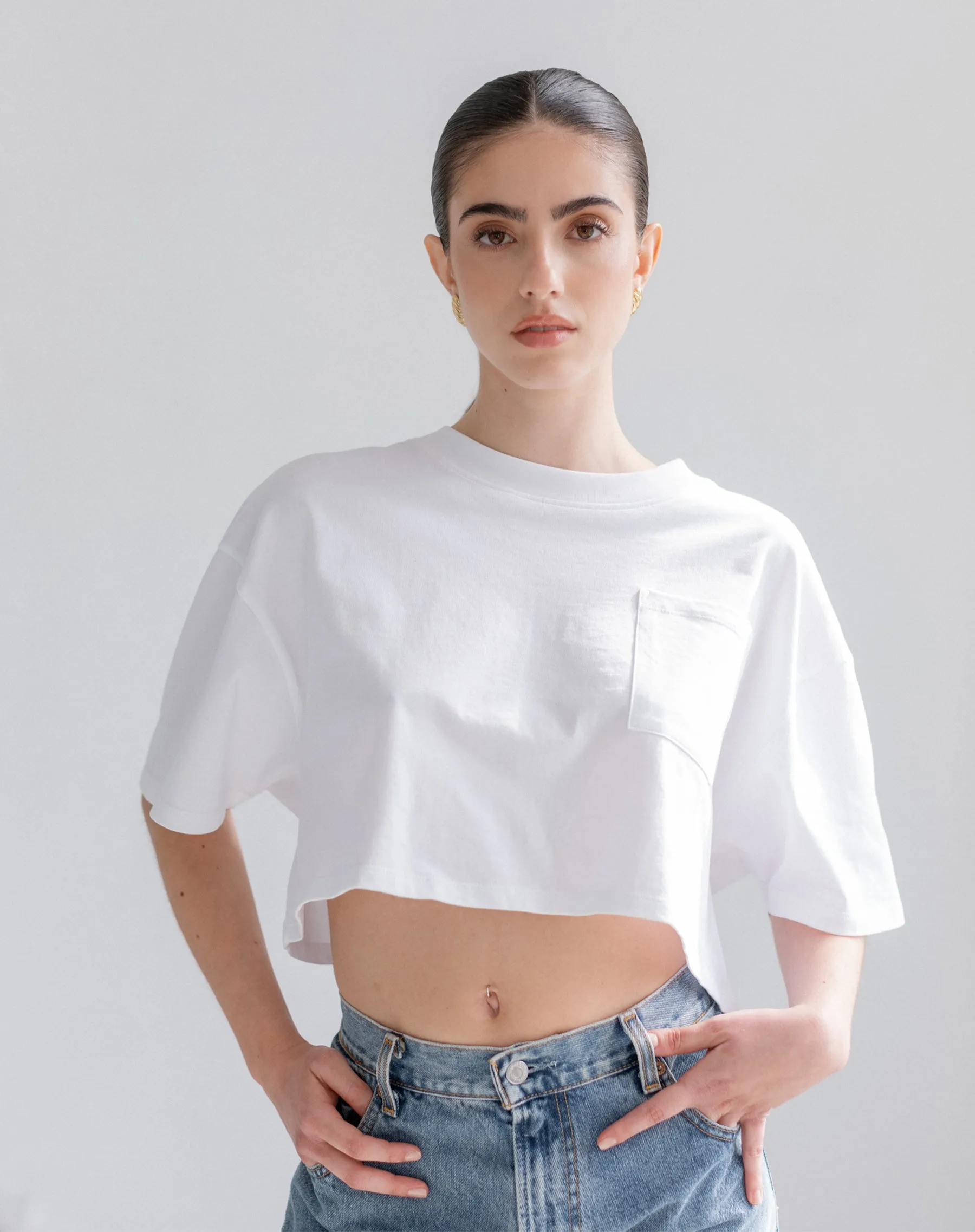 Super Crop Boxy Tee | White sold by Brunette The Label