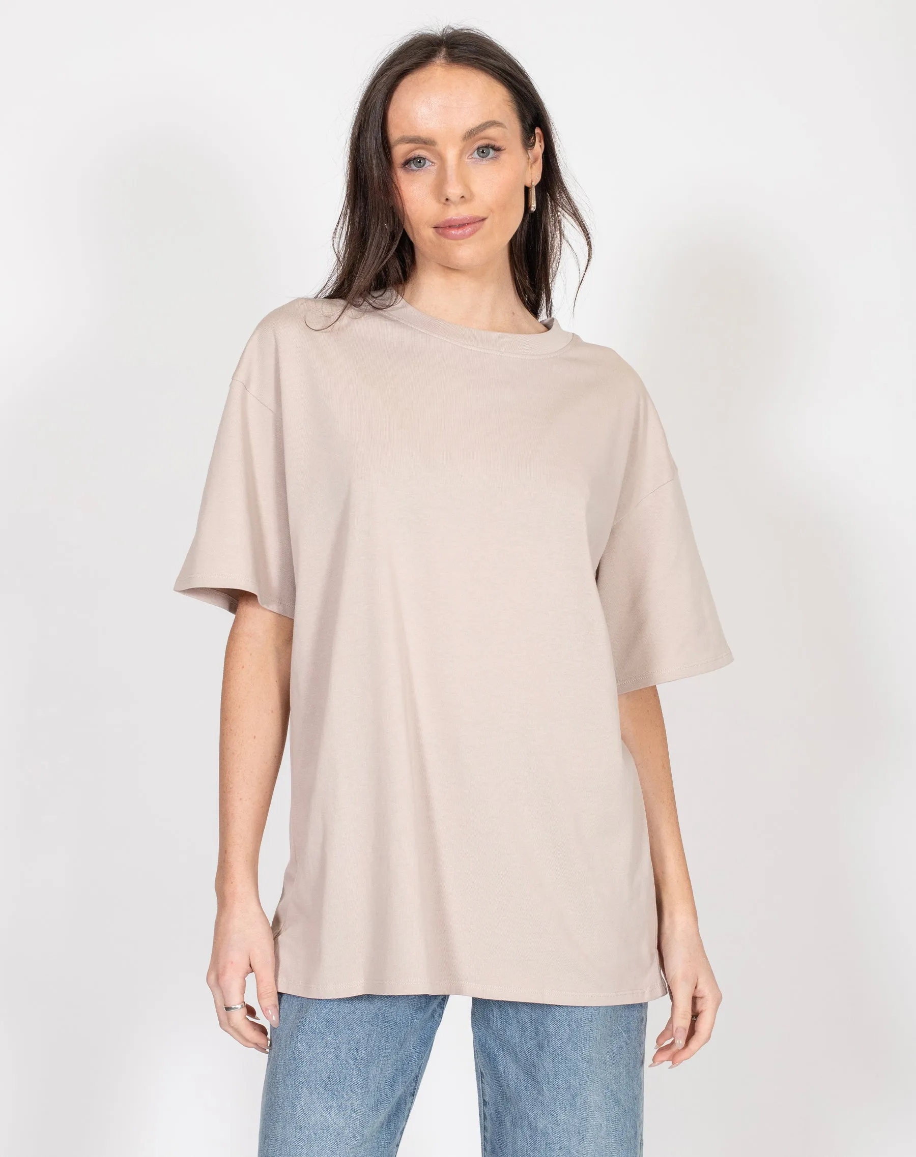 The Oversized Boxy Crew Neck Tee | Oyster sold by Brunette The Label