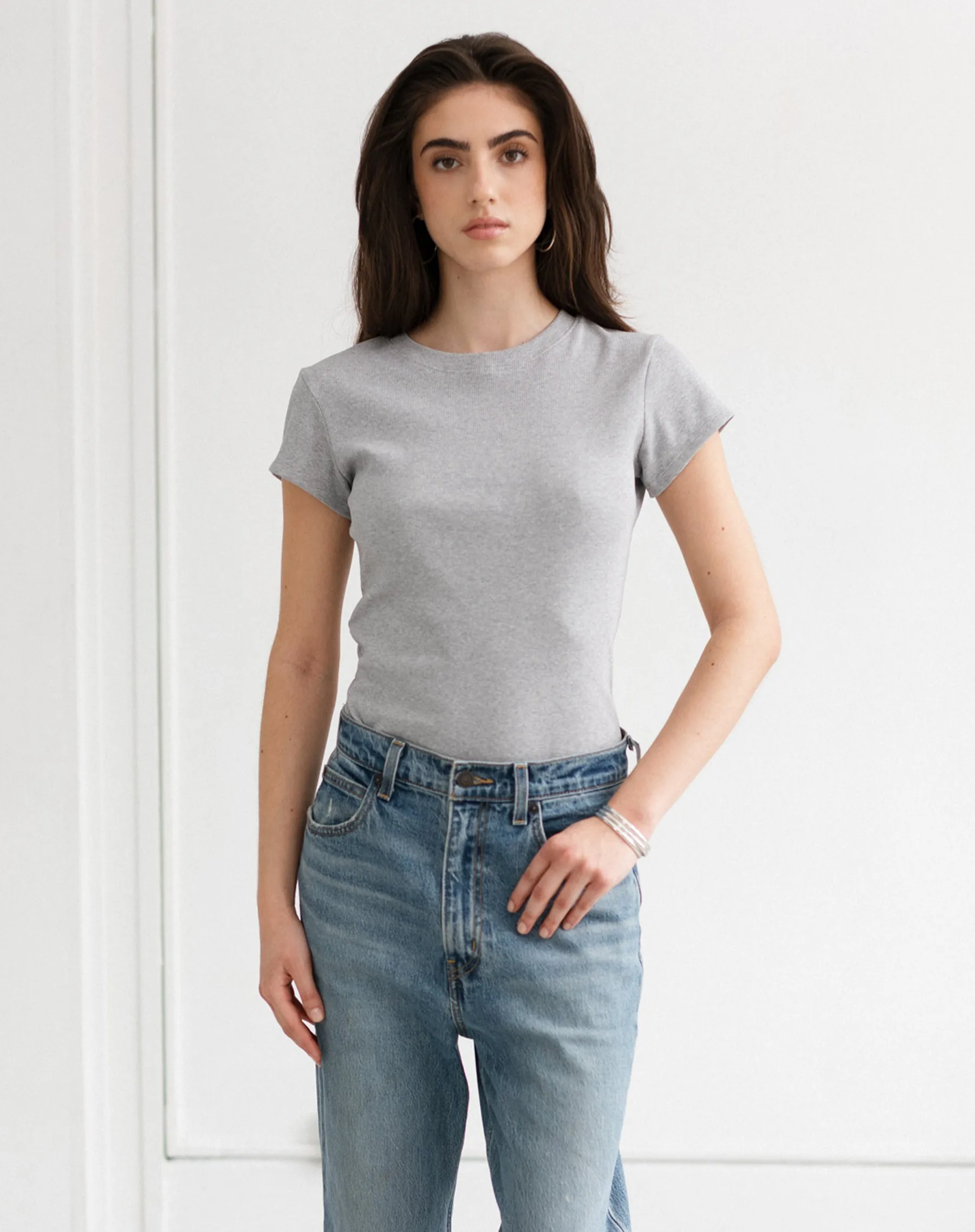 Ribbed Tee | Classic Grey sold by Brunette The Label product image thumbnail 2