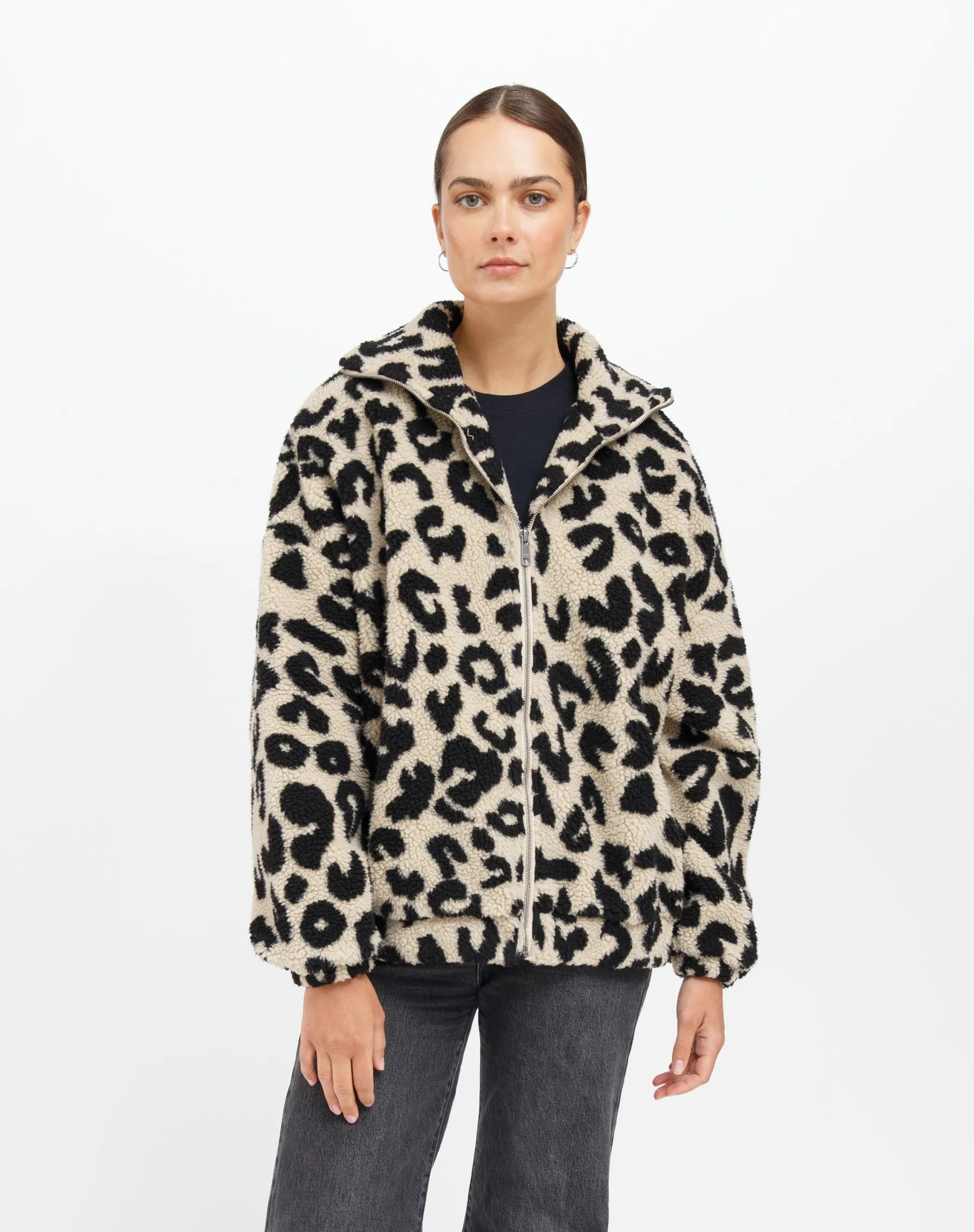 Leopard Sherpa Jacket | Tan sold by Brunette The Label
