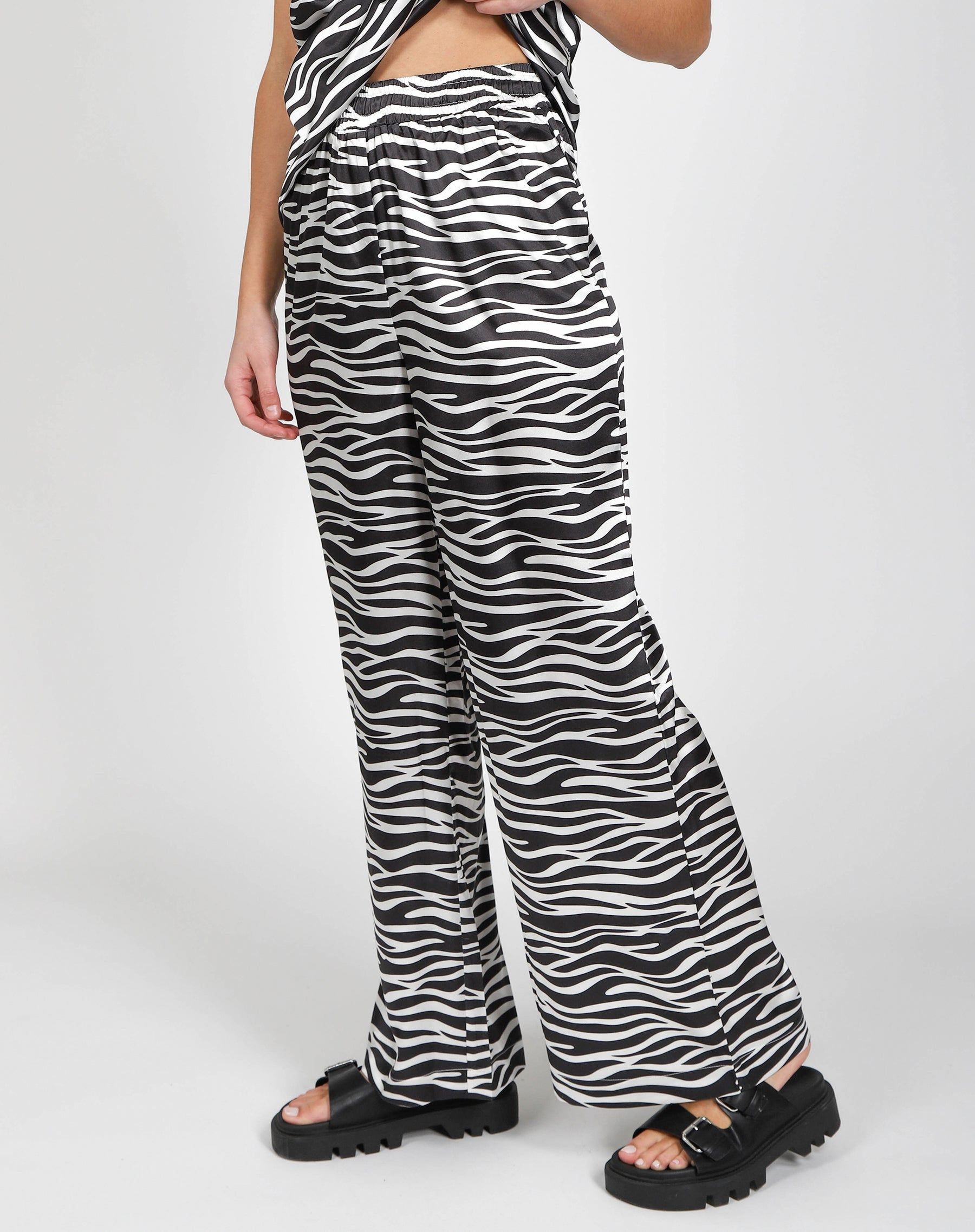 The "STEVIE" Silk Straight Leg Pant | Zebra sold by Brunette The Label product image thumbnail 5