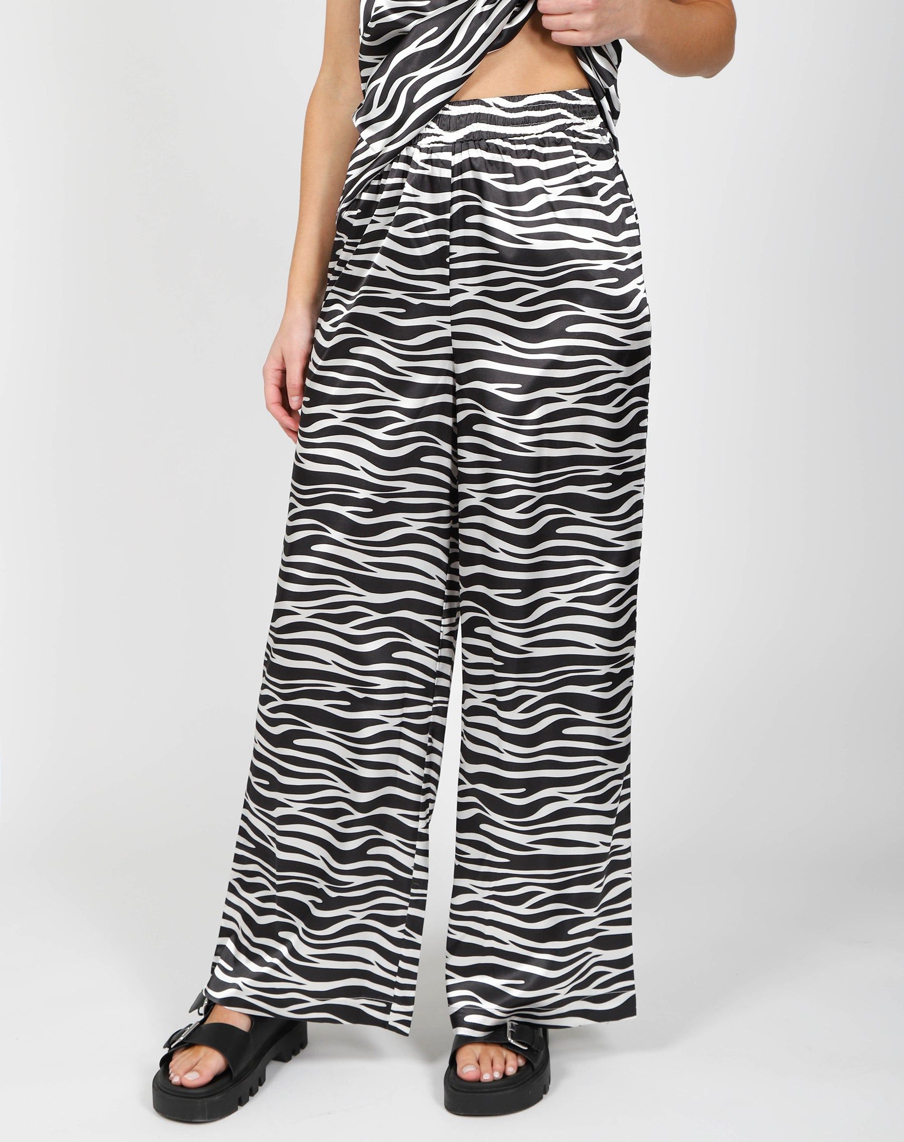 The "STEVIE" Silk Straight Leg Pant | Zebra sold by Brunette The Label product image thumbnail 2
