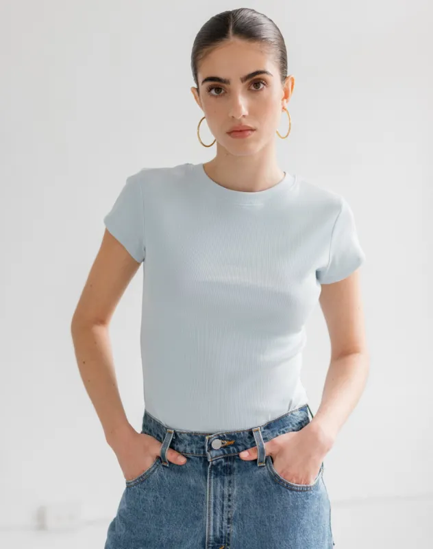 Ribbed Tee | Denim sold by Brunette The Label