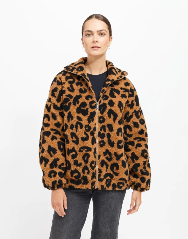 Leopard Sherpa Jacket | Brown sold by Brunette The Label