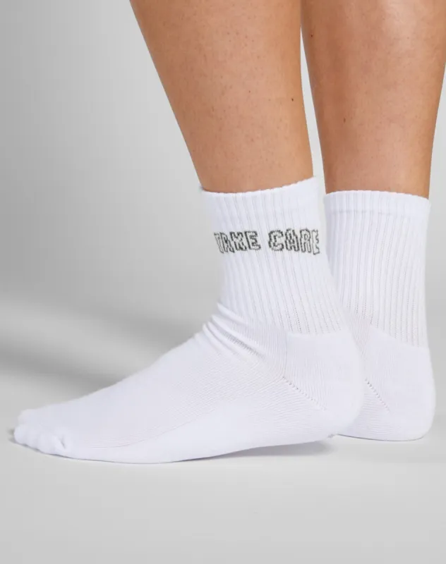 "Take Care" Sock | White & Black sold by Brunette The Label