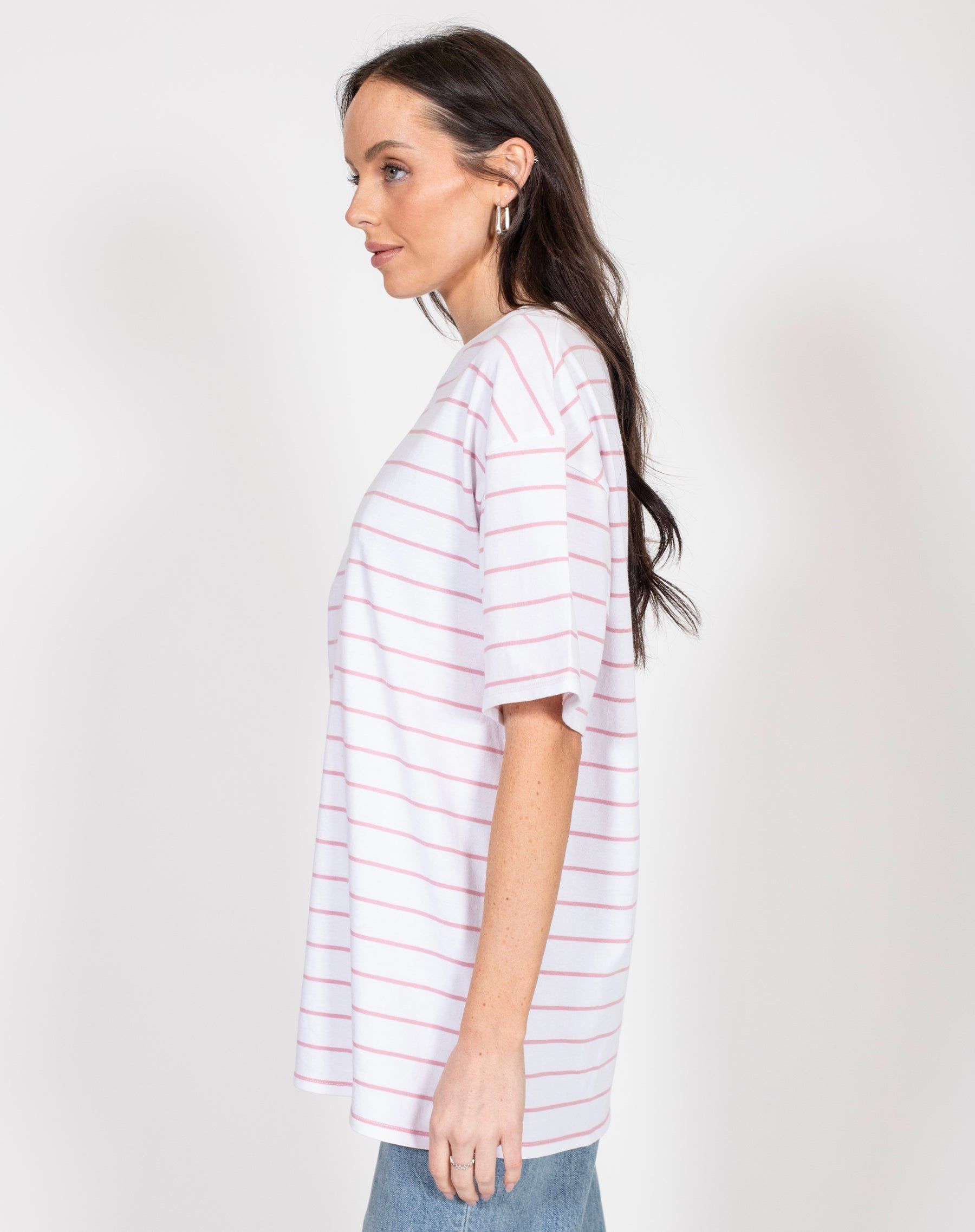 The Oversized Boxy Crew Neck Tee | Bubble Gum Stripe sold by Brunette The Label product image thumbnail 2