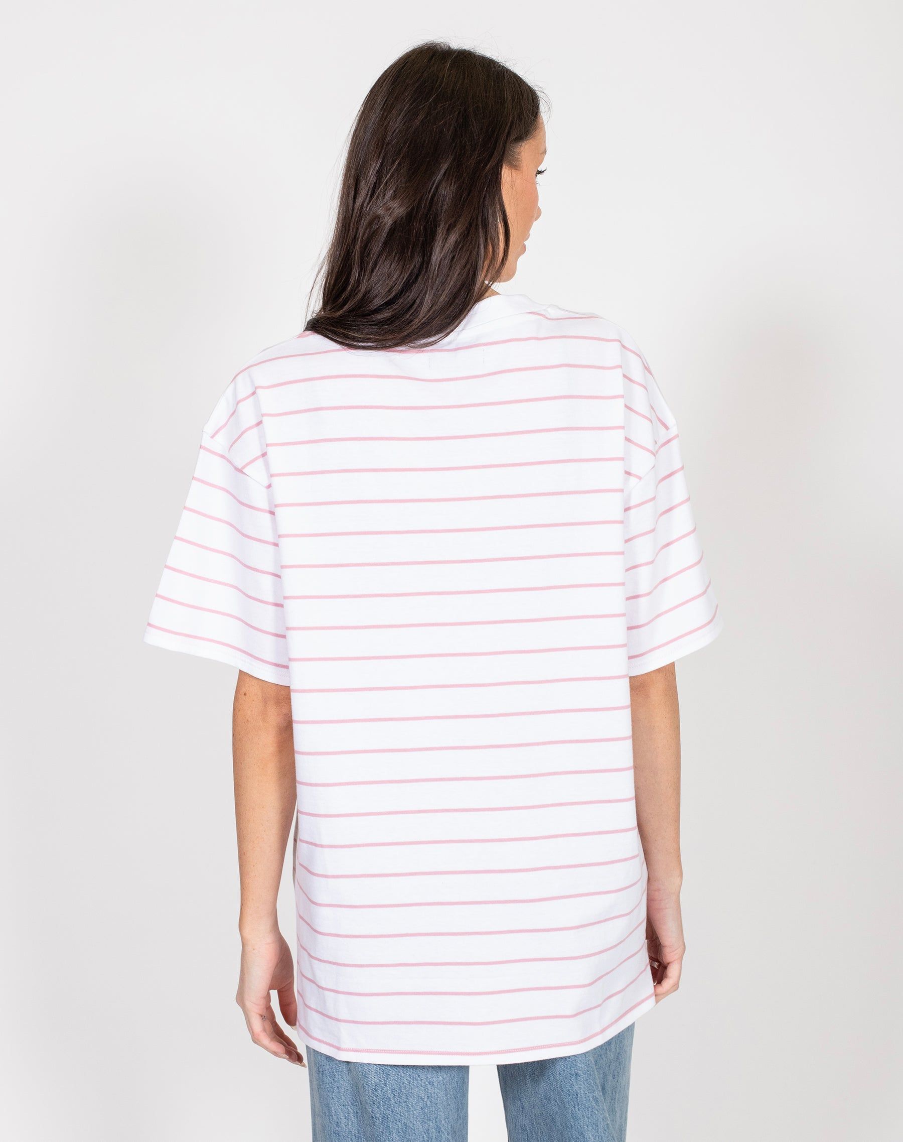 The Oversized Boxy Crew Neck Tee | Bubble Gum Stripe sold by Brunette The Label product image thumbnail 3