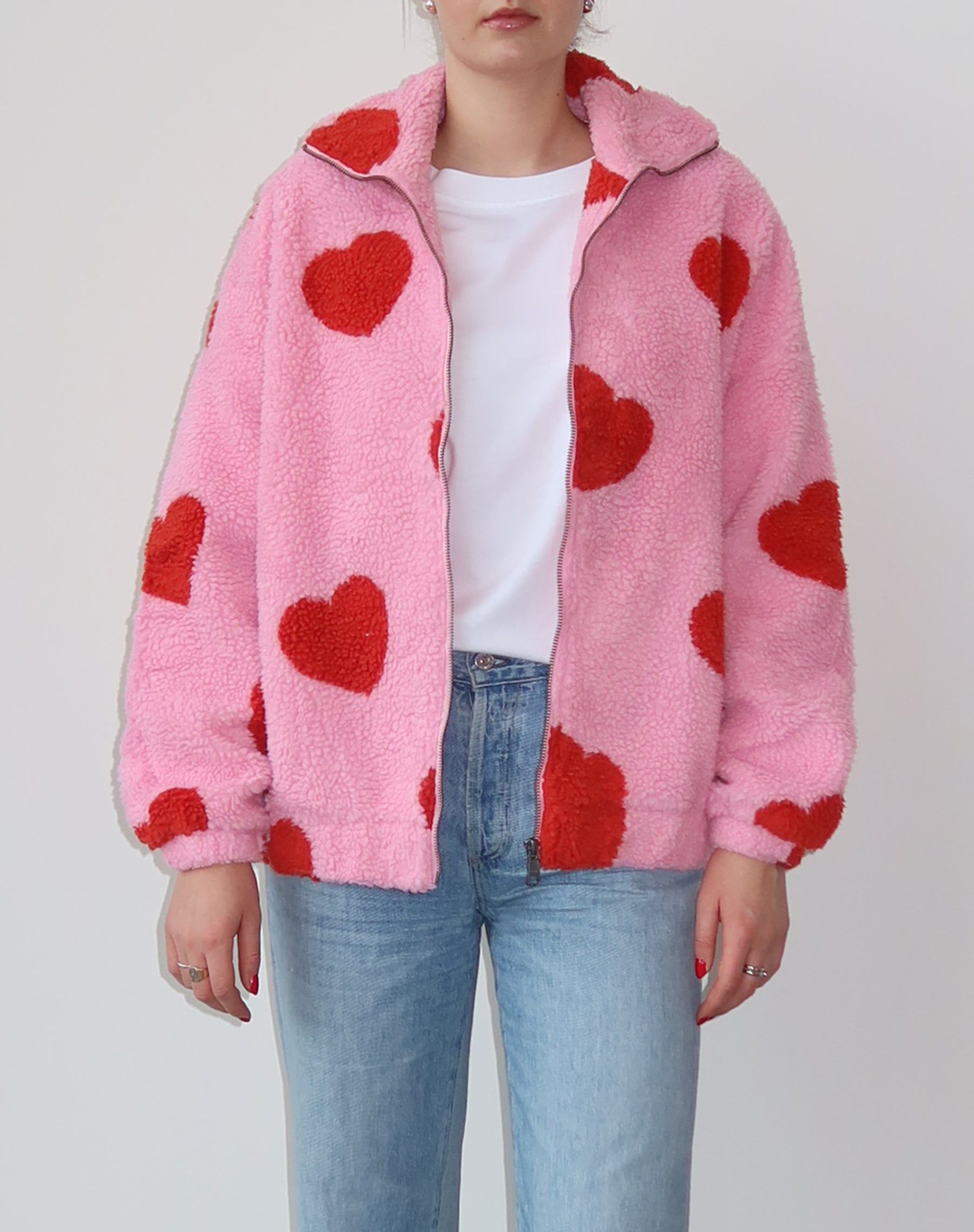 The "ALL OVER HEART" Sherpa Jacket | Baby Pink & Red sold by Brunette The Label product image thumbnail 2