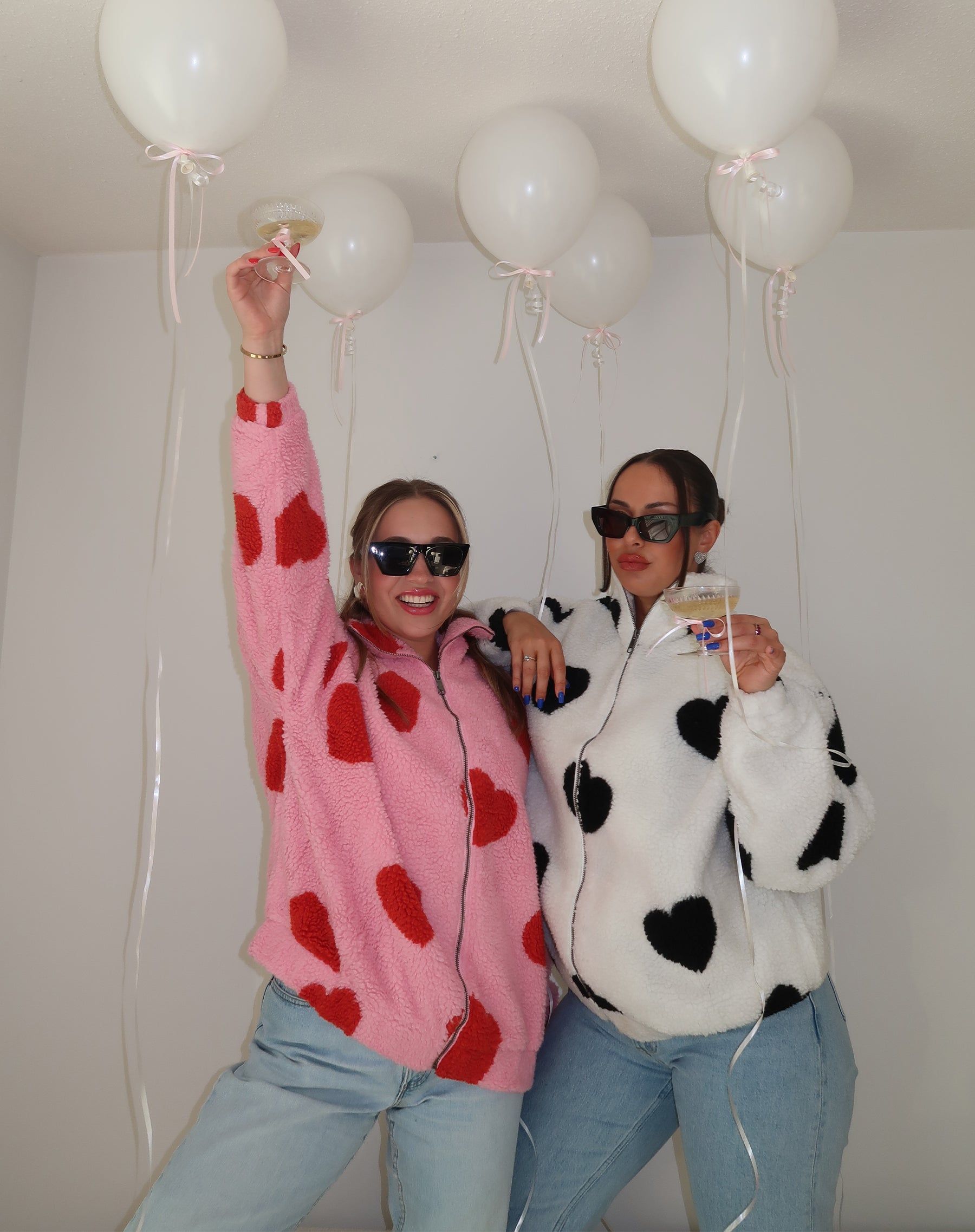 The "ALL OVER HEART" Sherpa Jacket | Baby Pink & Red sold by Brunette The Label