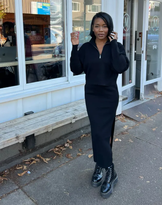 The 'Penelope' Ribbed Knit Maxi Skirt | Black sold by Brunette The Label