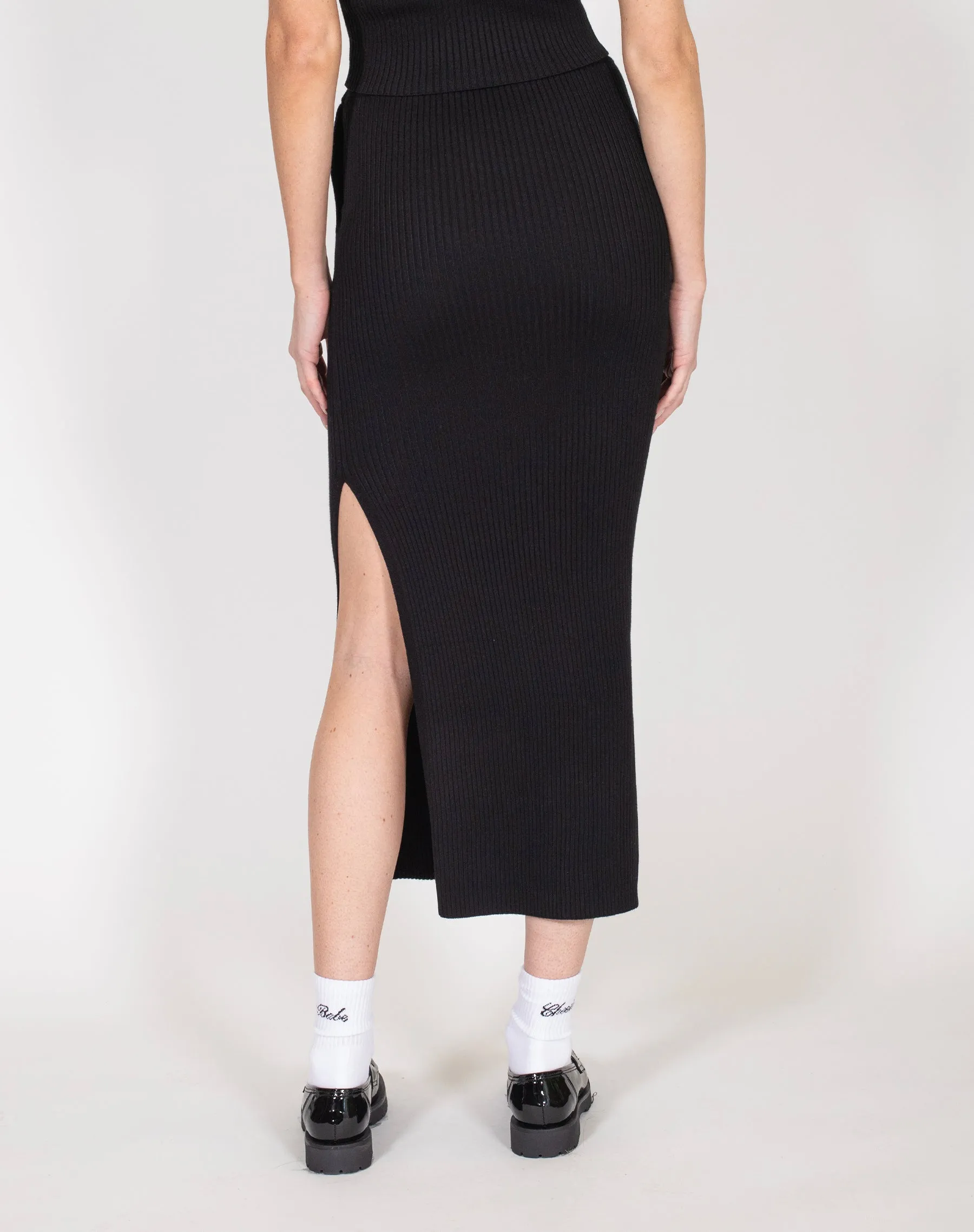 The 'Penelope' Ribbed Knit Maxi Skirt | Black sold by Brunette The Label product image thumbnail 2