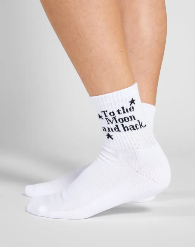 ‘To The Moon And Back’ Sock | White sold by Brunette The Label