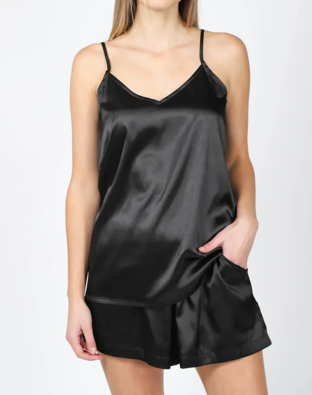 The "DIANA" Satin Camisole | Black sold by Brunette The Label