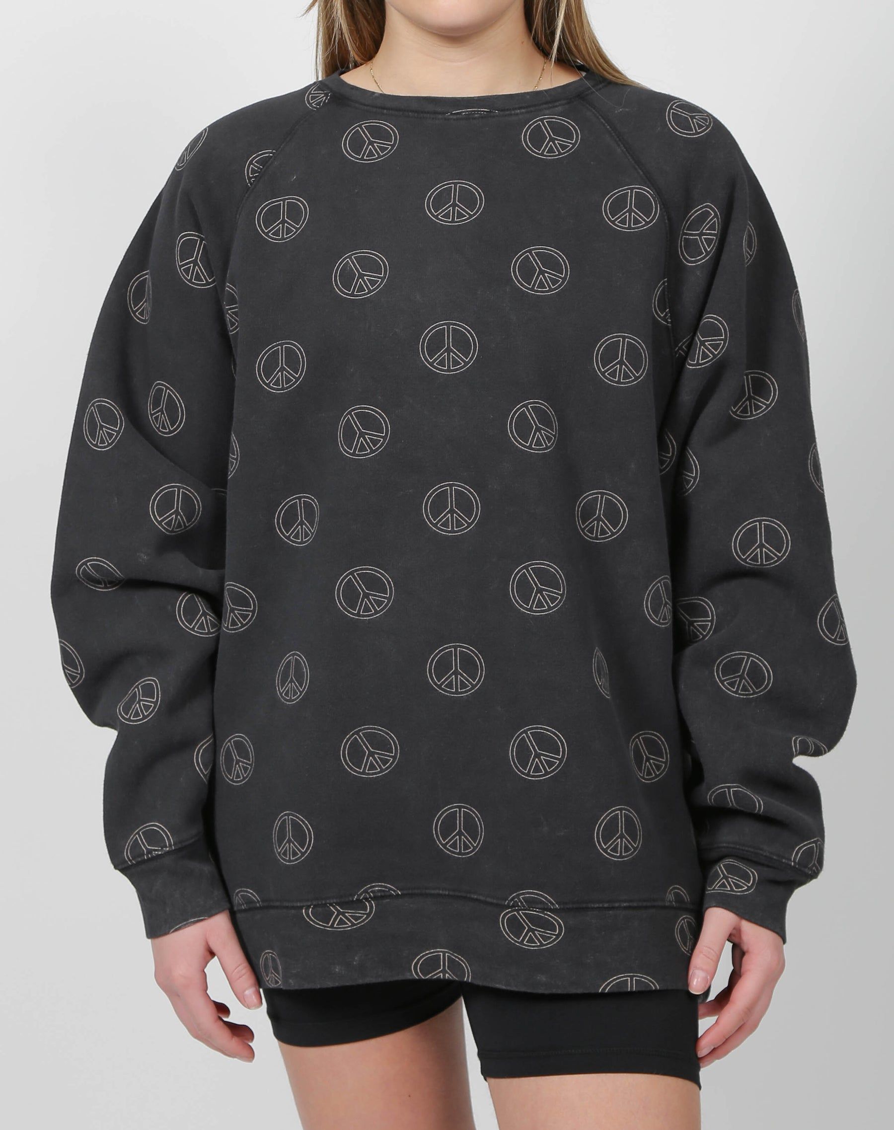 The "ALL OVER PEACE SIGN" Not Your Boyfriend's Crew Neck Sweatshirt | Washed Black sold by Brunette The Label