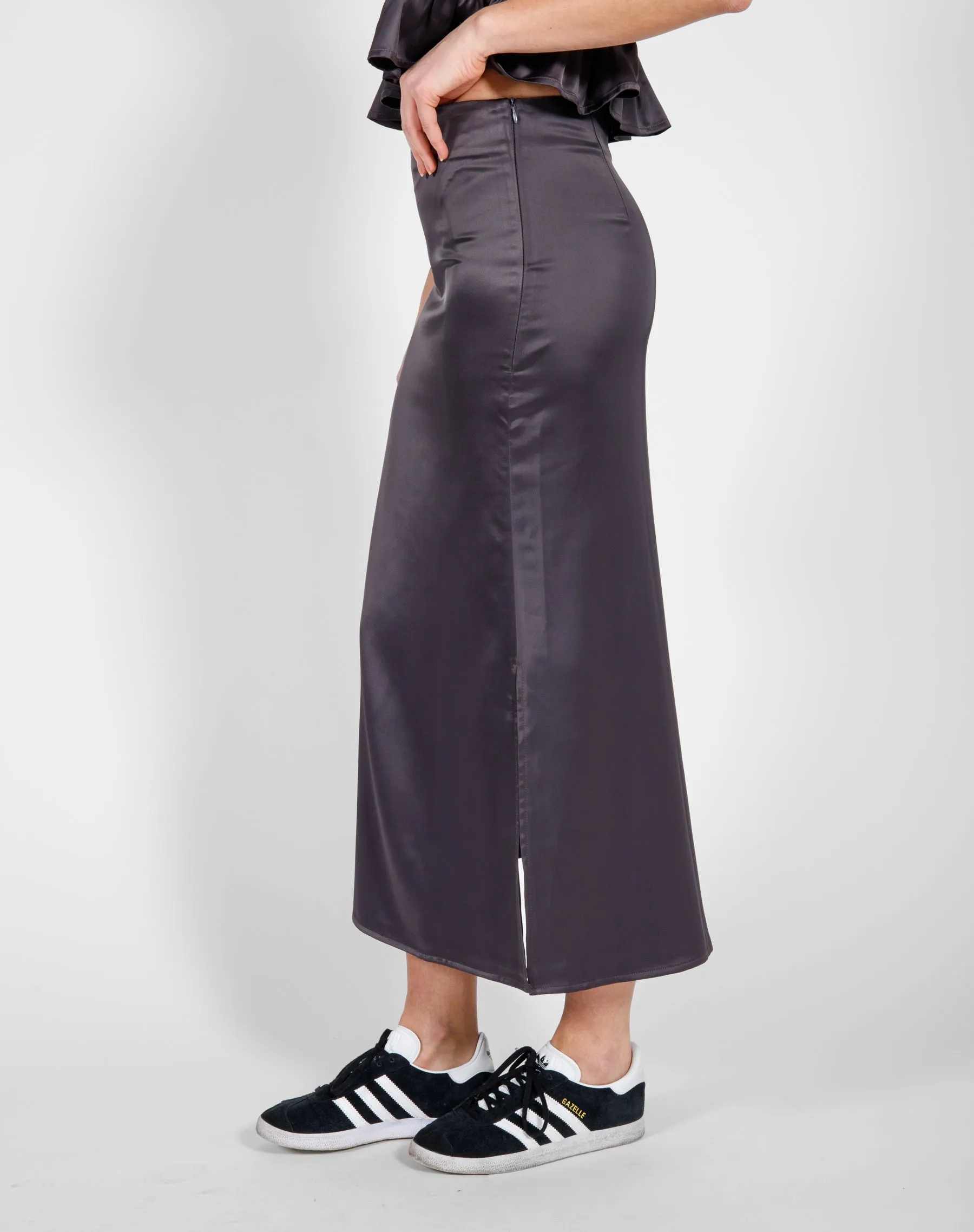 The Satin Maxi Skirt | Charcoal sold by Brunette The Label product image thumbnail 2