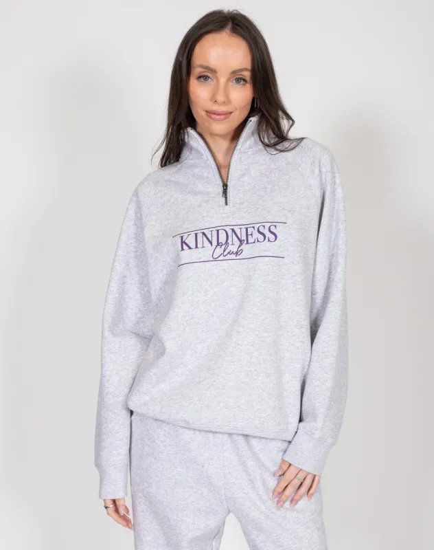 The "KINDNESS CLUB" Not Your Boyfriend's Half Zip Sweater | Pebble Grey sold by Brunette The Label