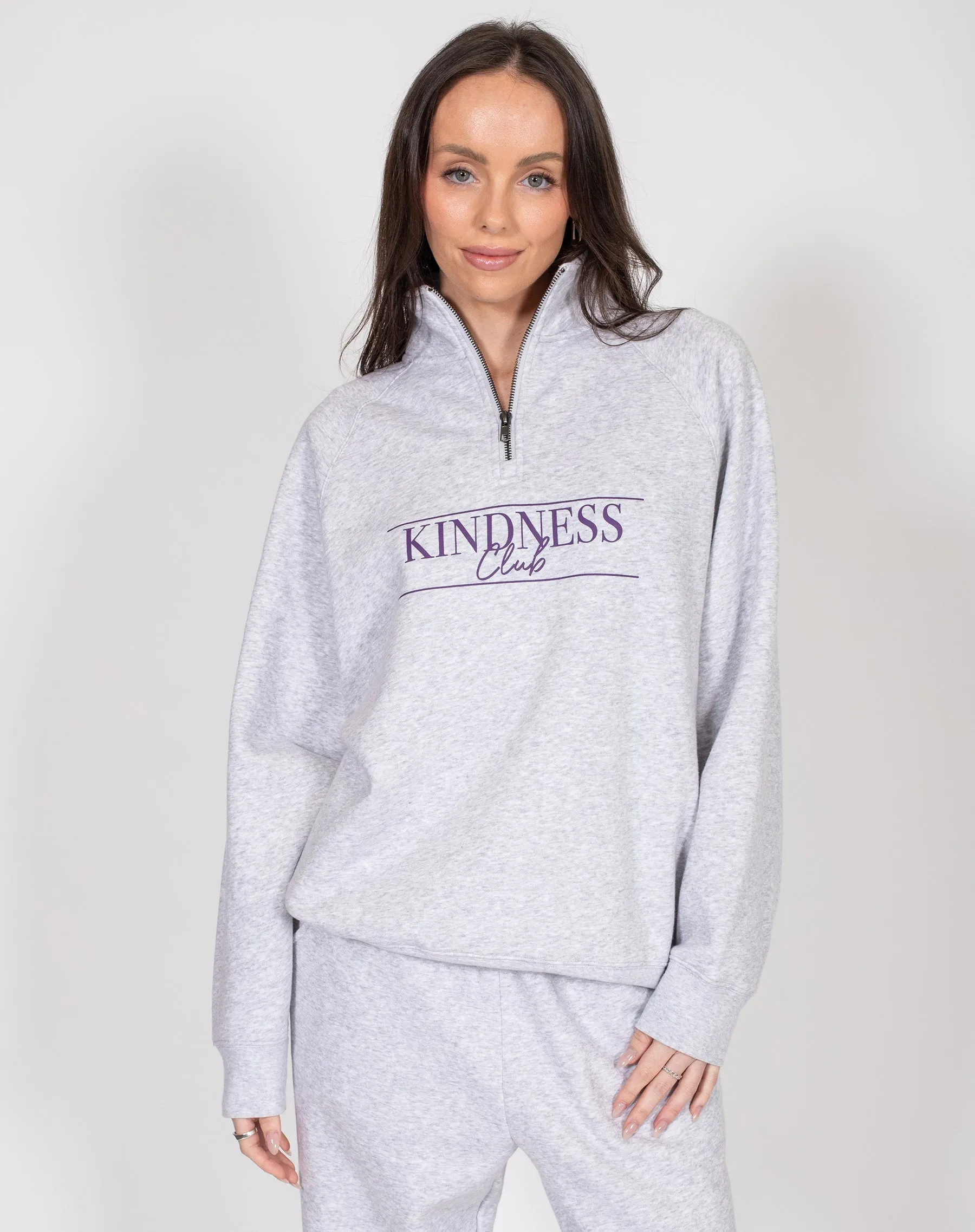 The "KINDNESS CLUB" Not Your Boyfriend's Half Zip Sweater | Pebble Grey sold by Brunette The Label