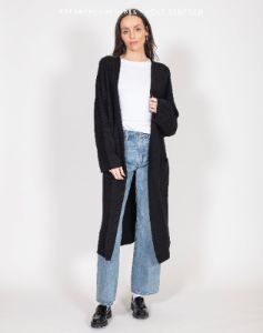 'Matilda' Ribbed Knit Maxi Cardigan in Black | Holt Renfrew Pop Up sold by Brunette The Label